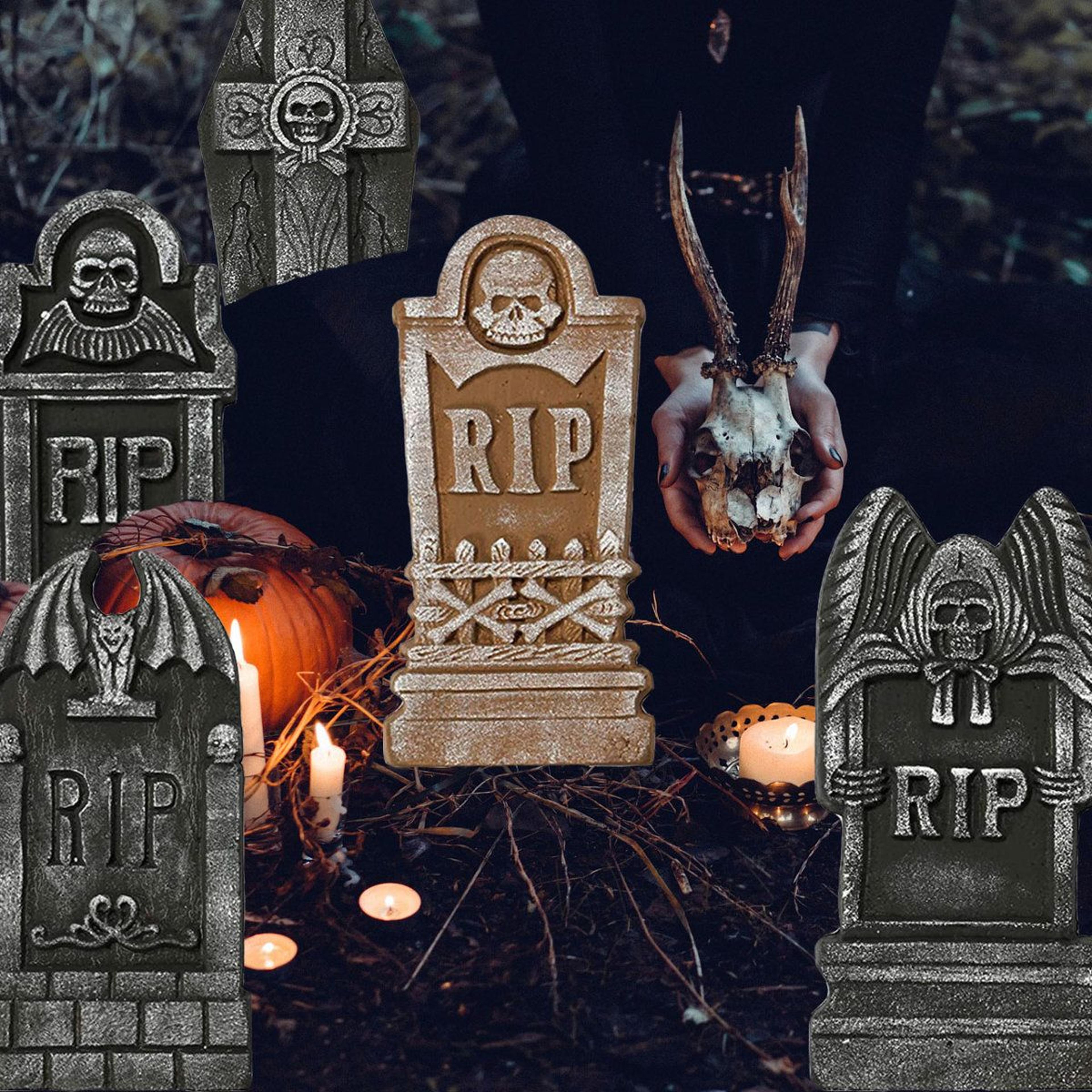 5Piece Halloween Foam Tombstone Decorations With Metal Stakes For Yard And Lawn 1