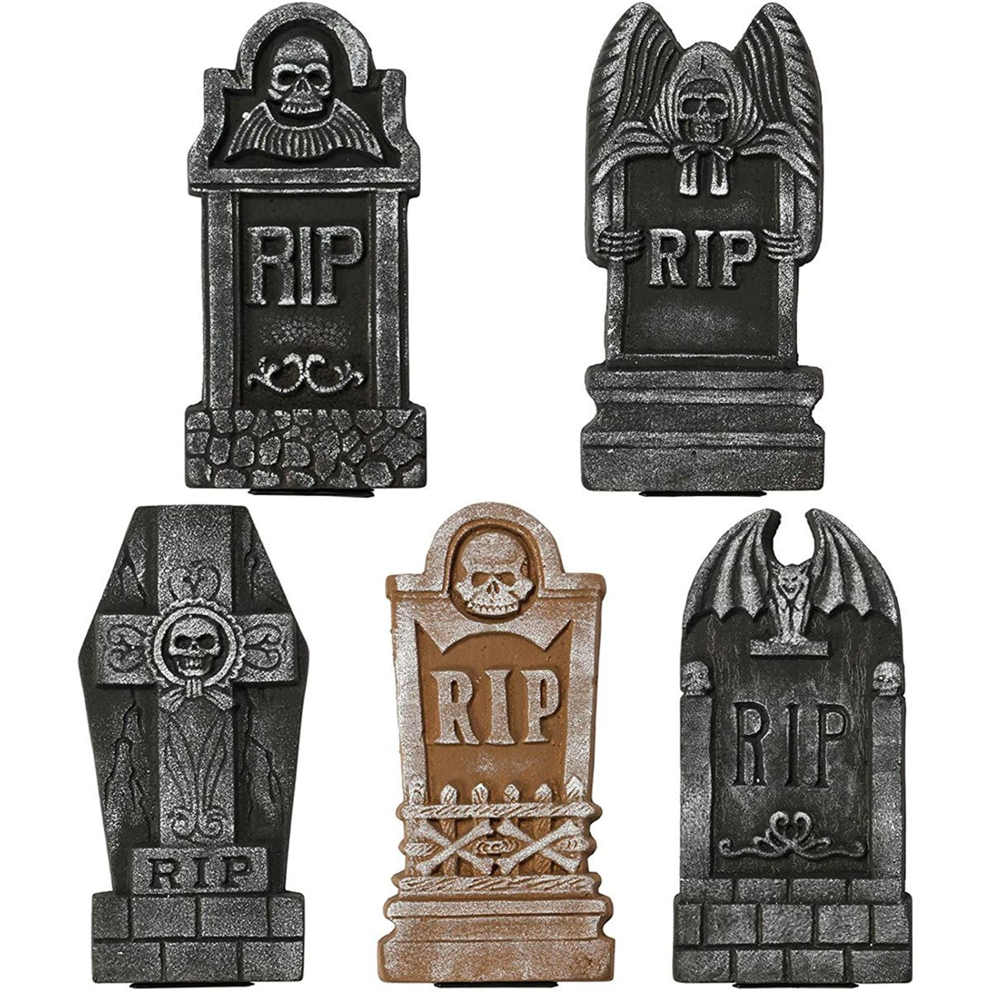 5-piece halloween foam tombstone decorations with metal stakes for yard and lawn