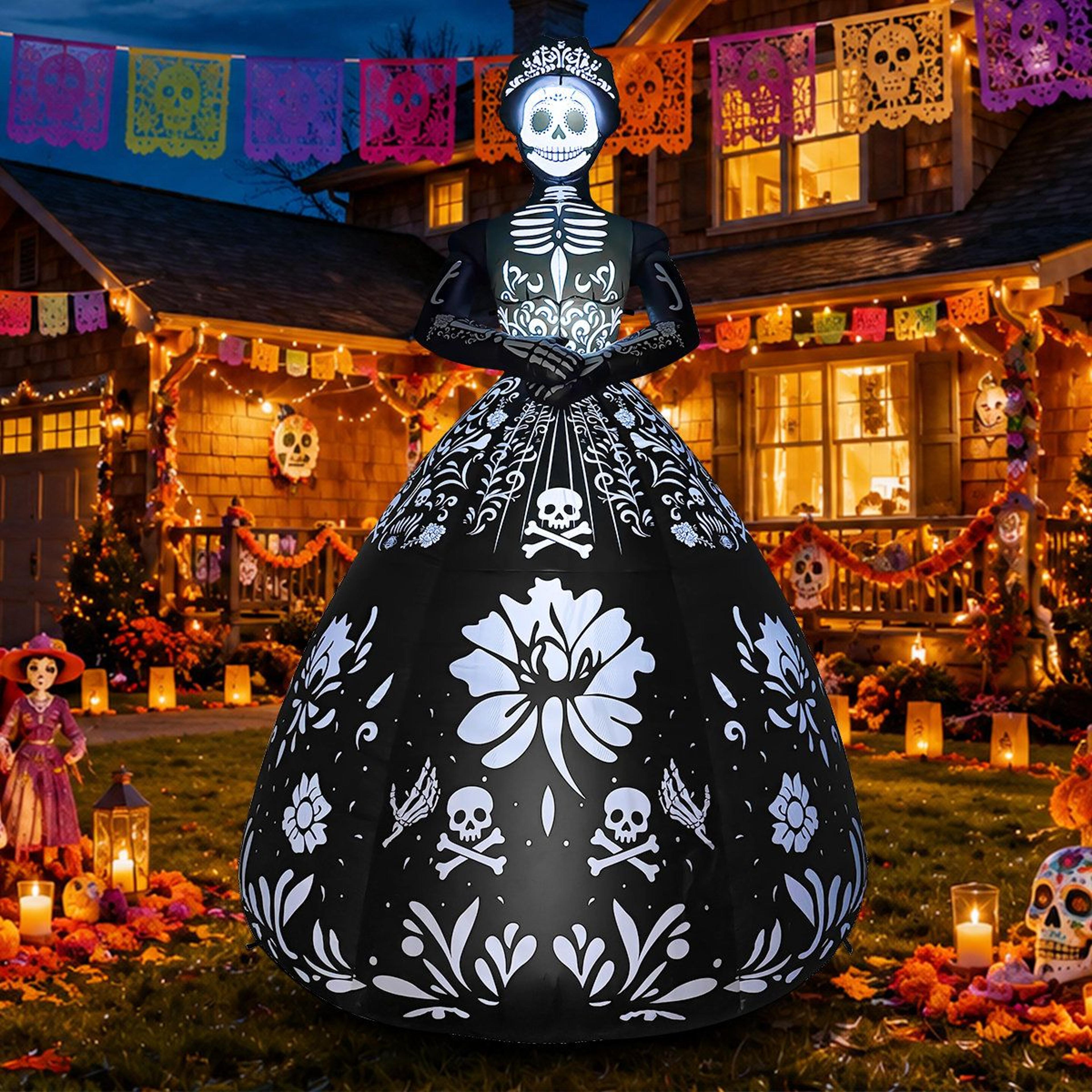 94 FT Halloween Inflatable Ghost Bride With LED Lights And Black Dress 3