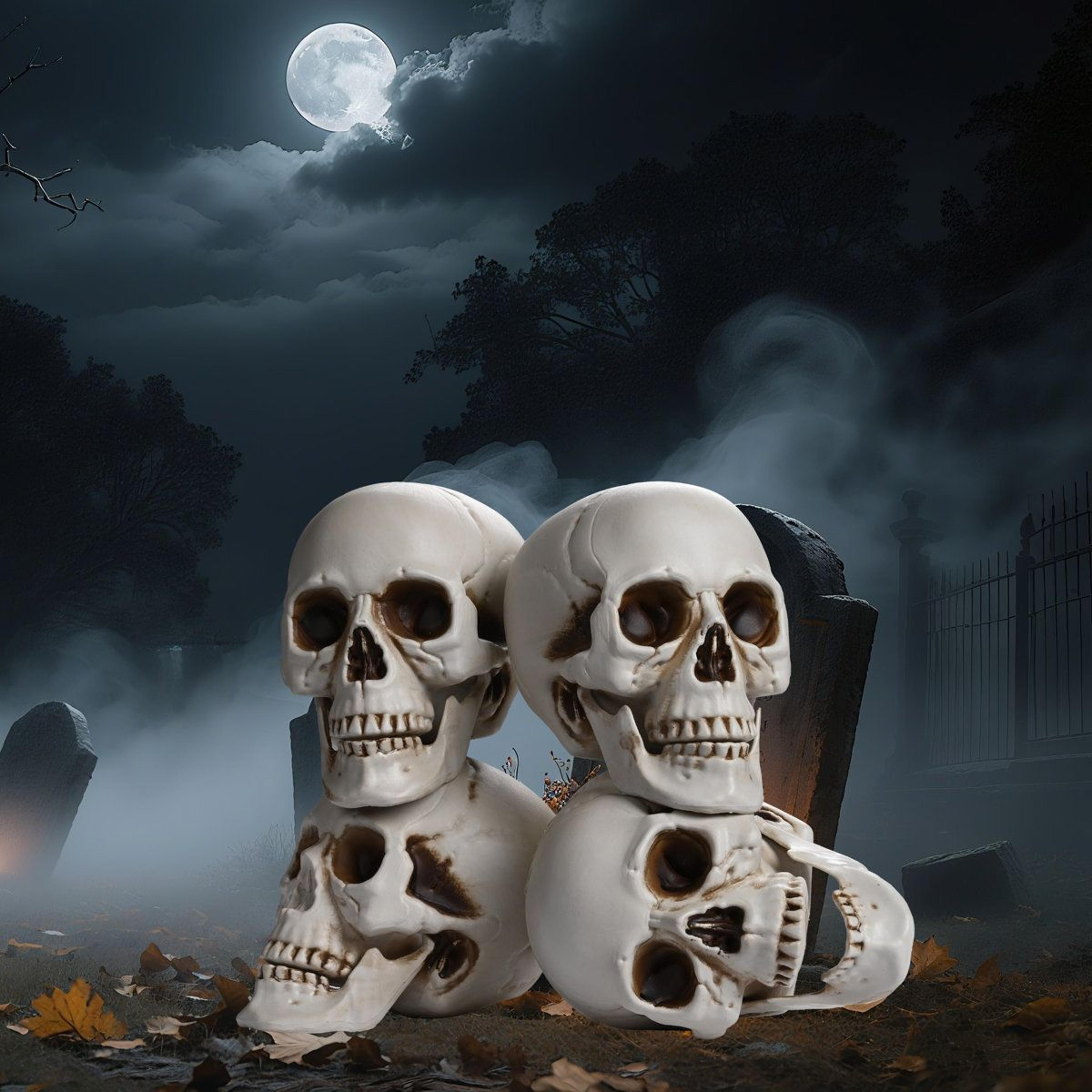 Realistic Halloween Skull Decorations Set Of 4 With Movable Jaws 3
