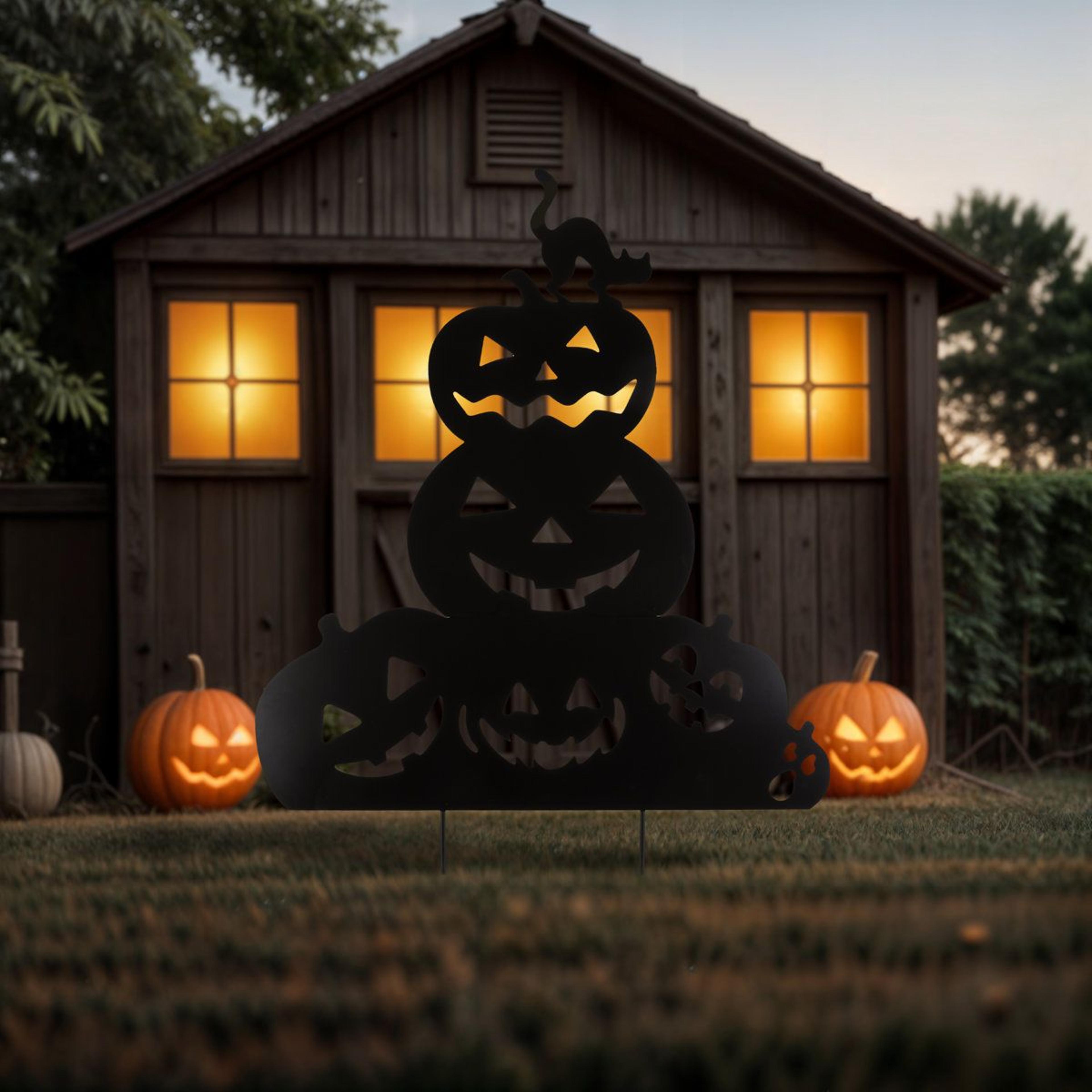 Metal Pumpkin And Cat Halloween Yard Stake Outdoor Decoration 2