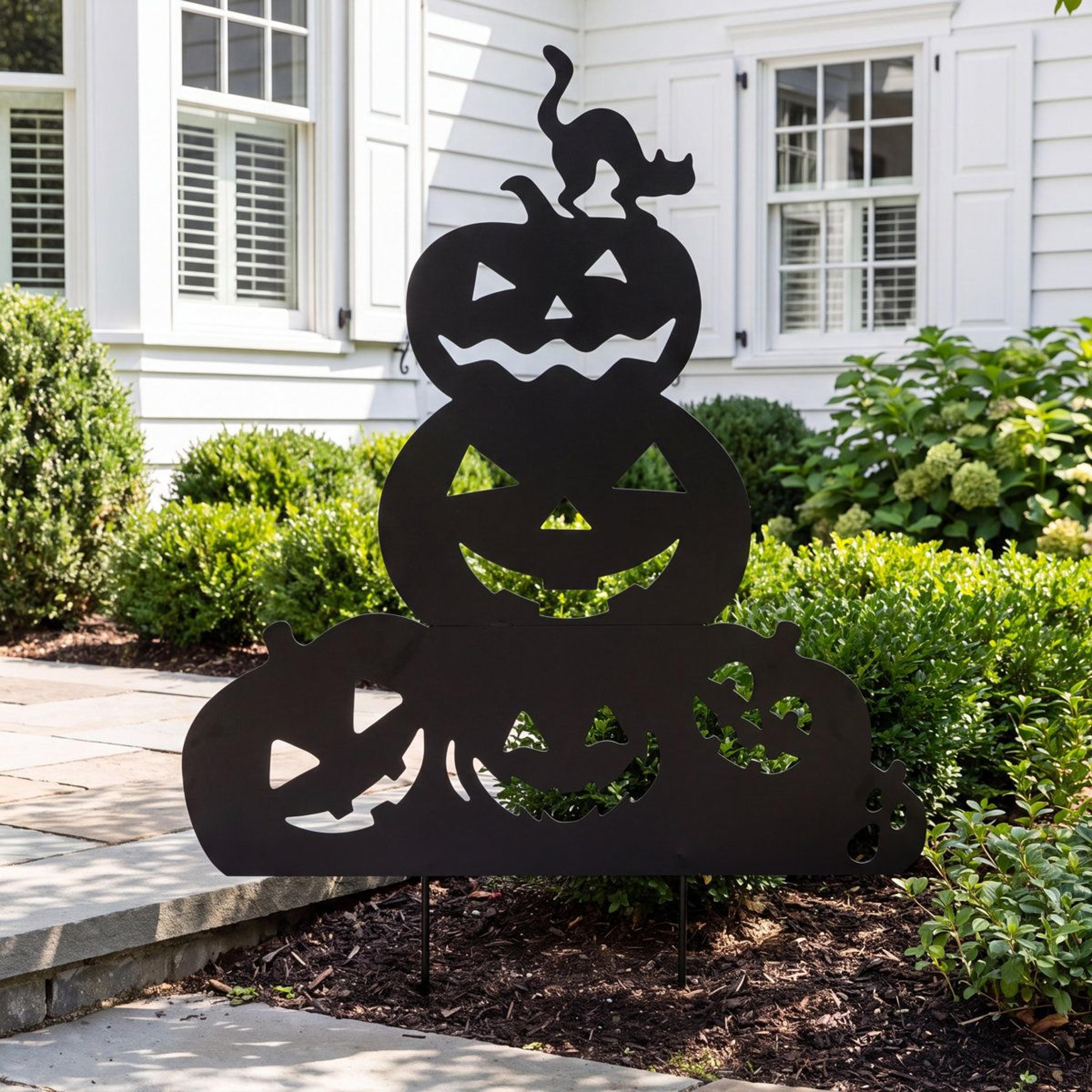 Metal Pumpkin And Cat Halloween Yard Stake Outdoor Decoration 1