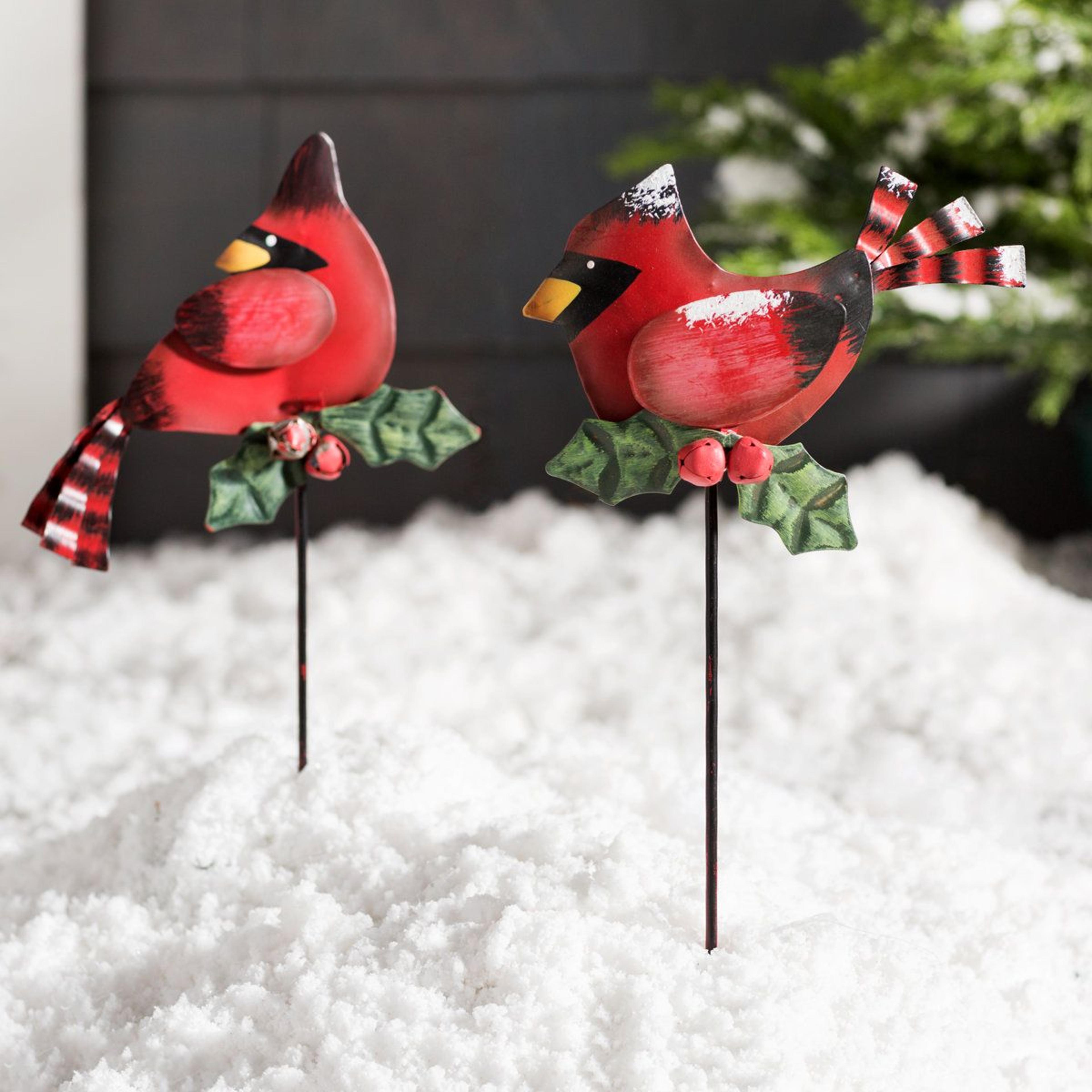 christmas bird garden stakes weather-resistant metal outdoor decor set of 2