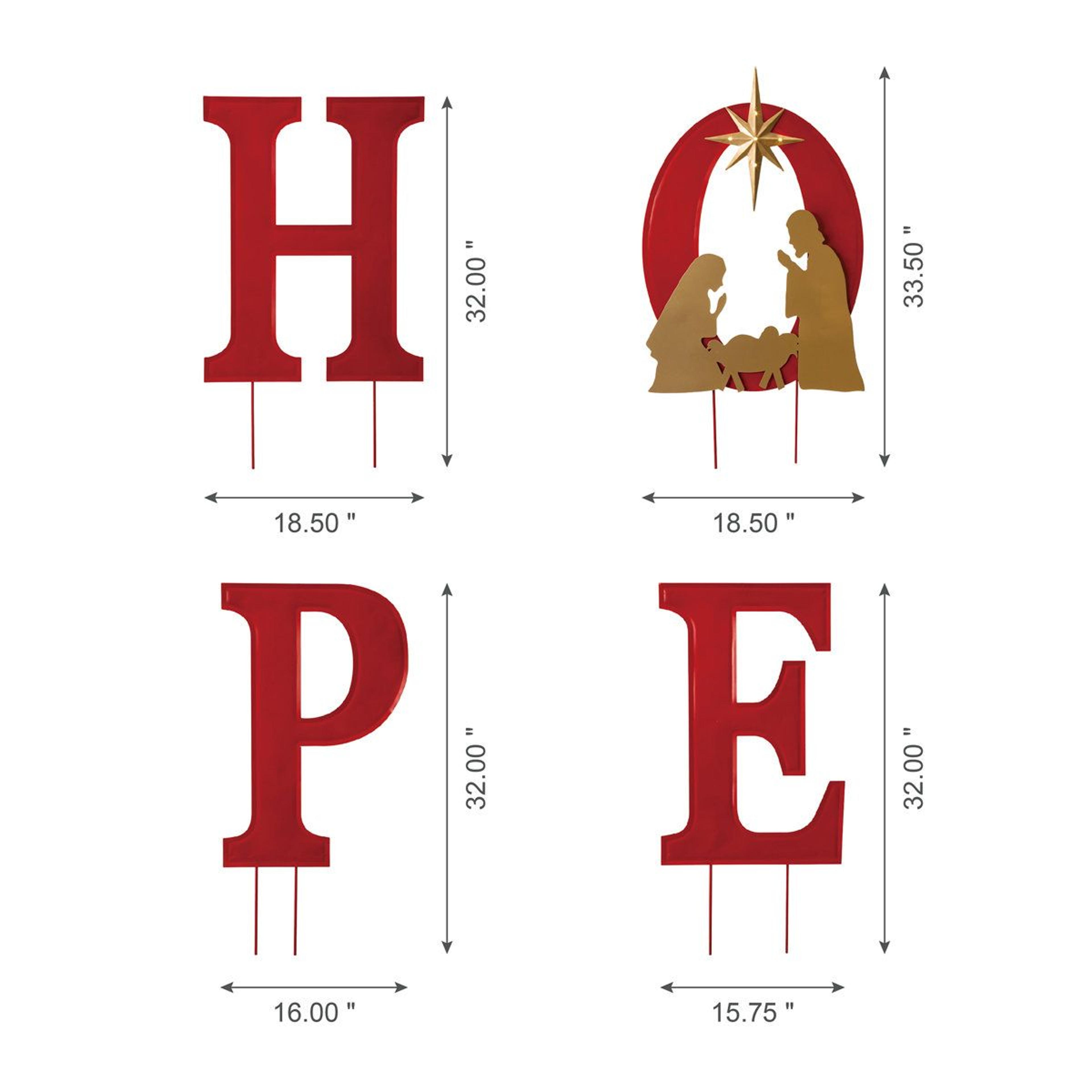 LED Lighted HOPE Nativity Christmas Garden Stakes  4Piece Metal Yard Decor 3