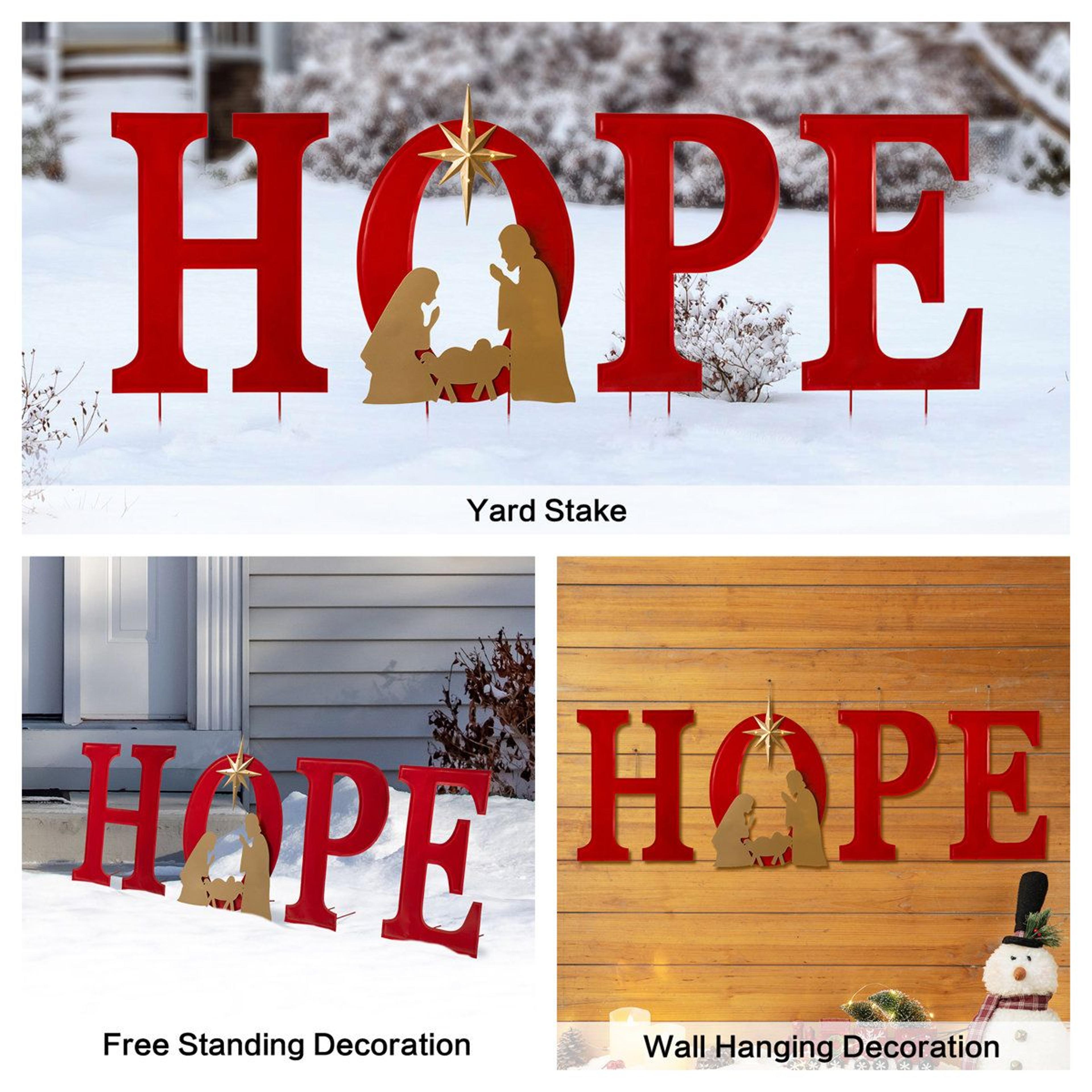 LED Lighted HOPE Nativity Christmas Garden Stakes  4Piece Metal Yard Decor 6