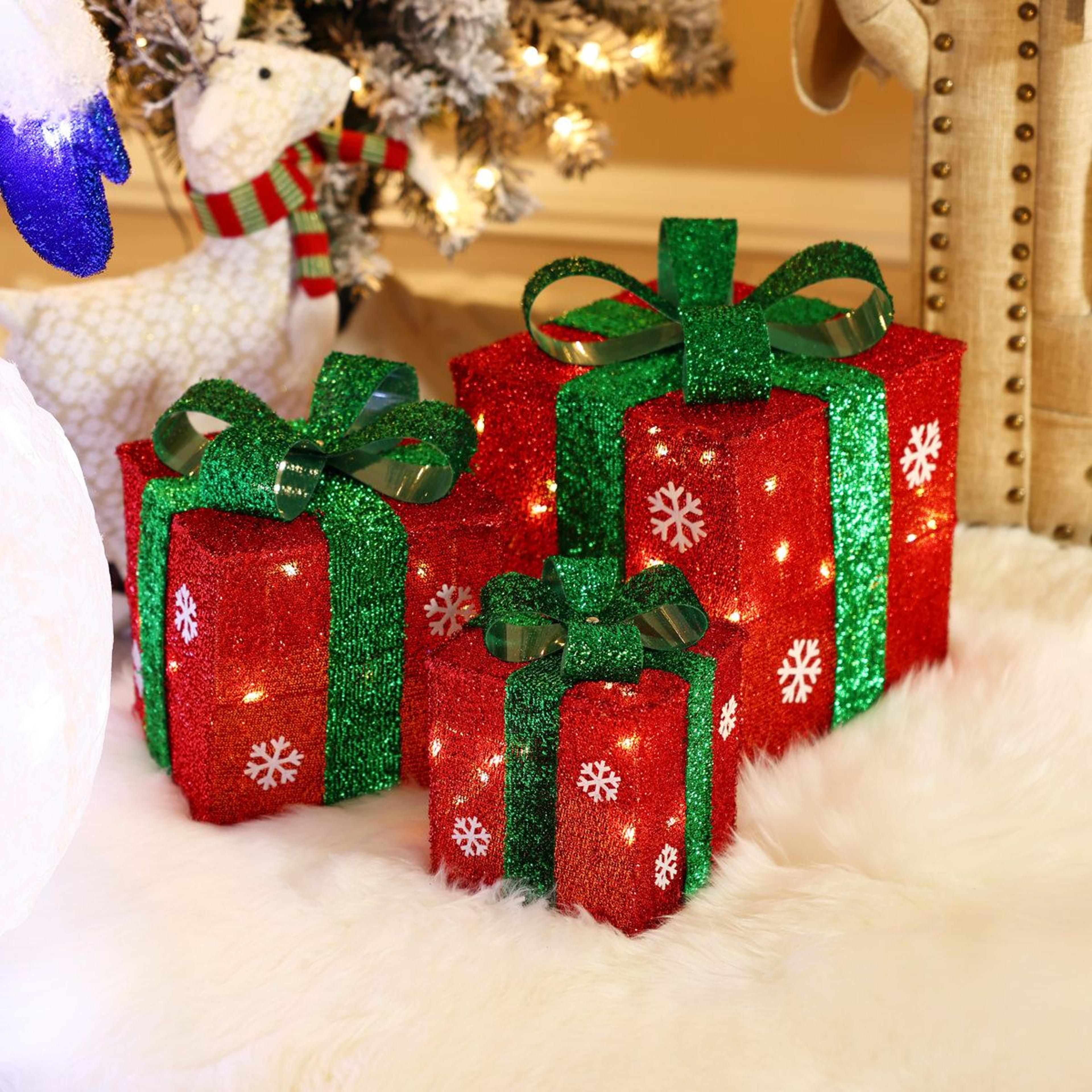 LED Christmas Gift Box Outdoor Decorations With Warm White Lights Set Of 3 1