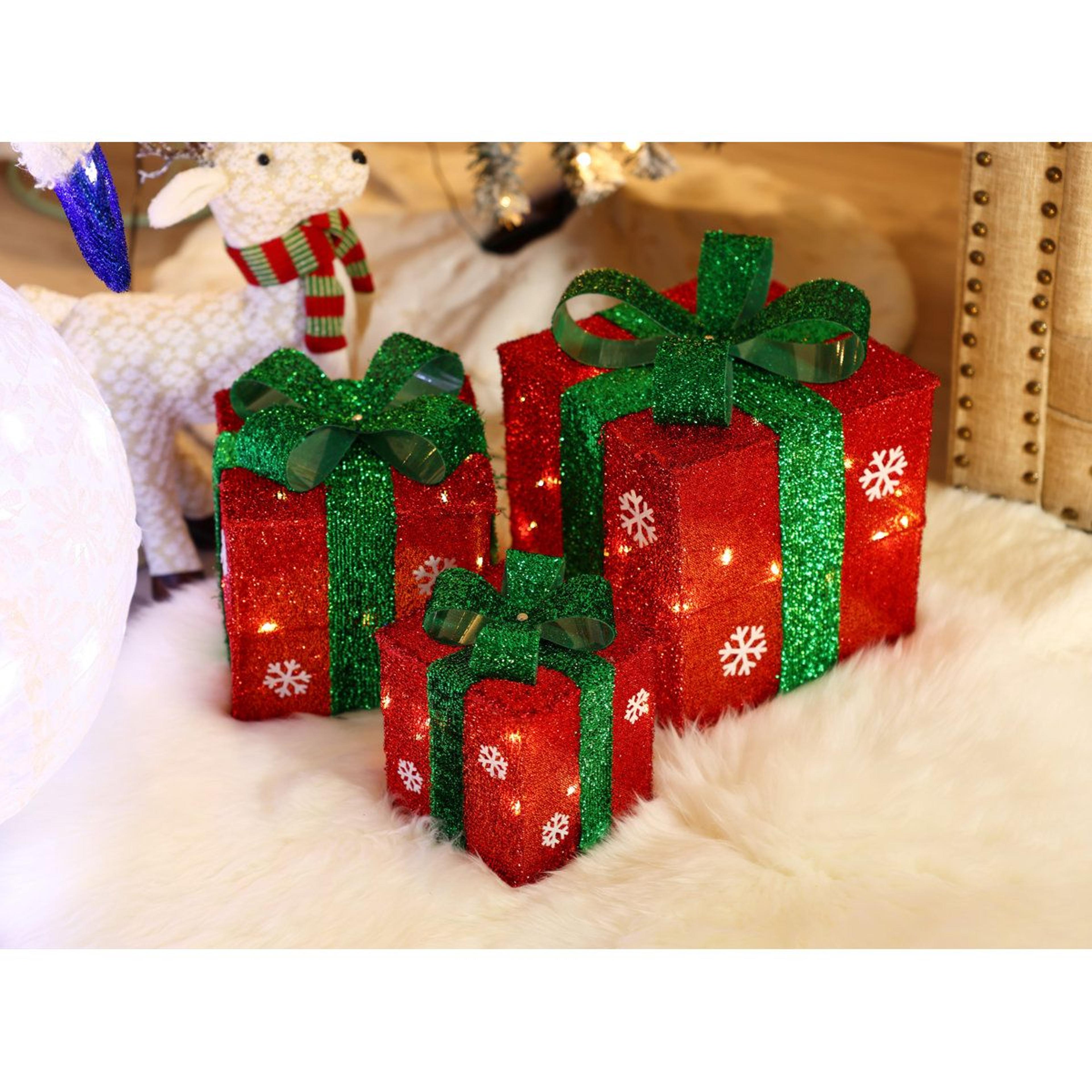 LED Christmas Gift Box Outdoor Decorations With Warm White Lights Set Of 3 7