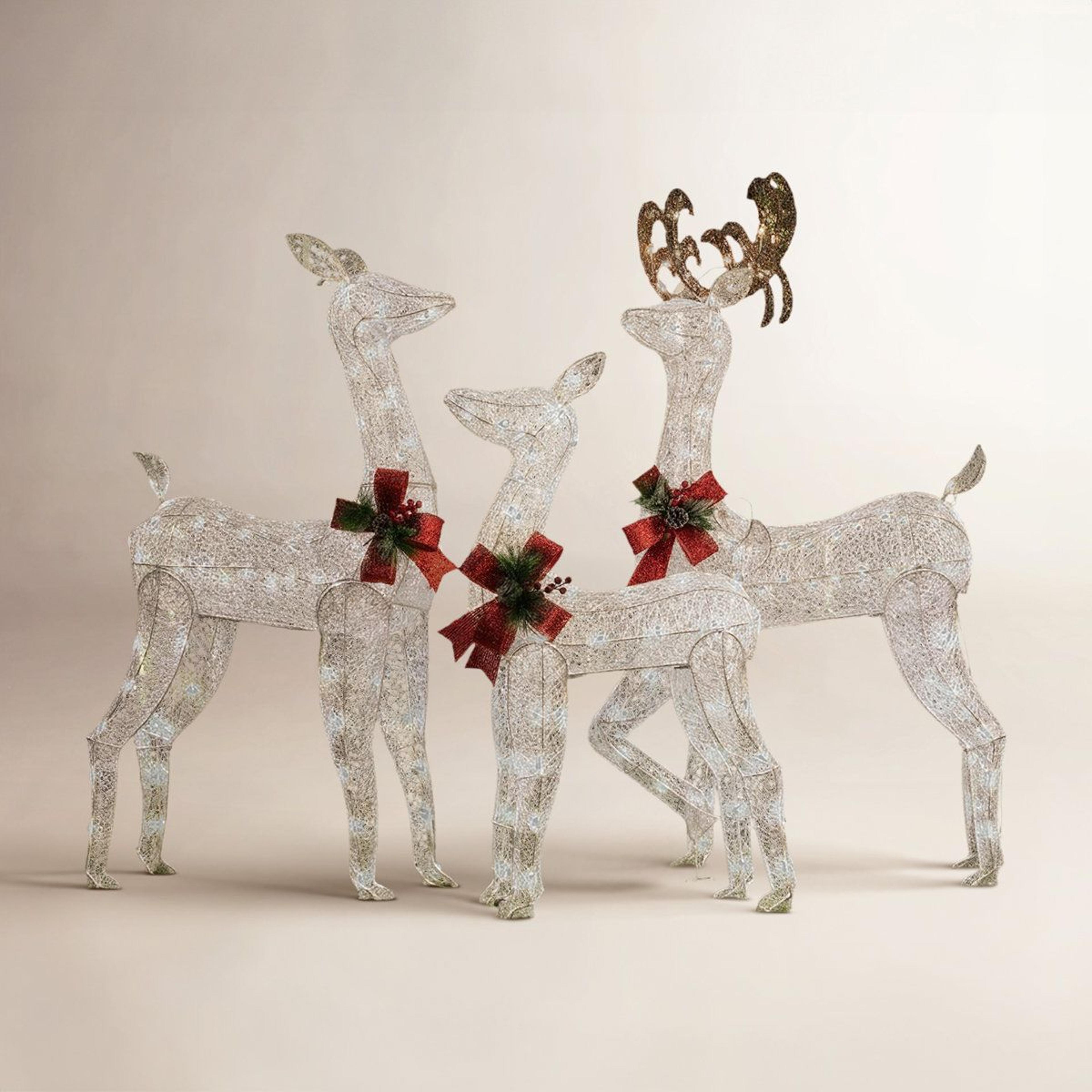 3-piece lighted christmas reindeer set with warm white led lights for outdoor yard decor