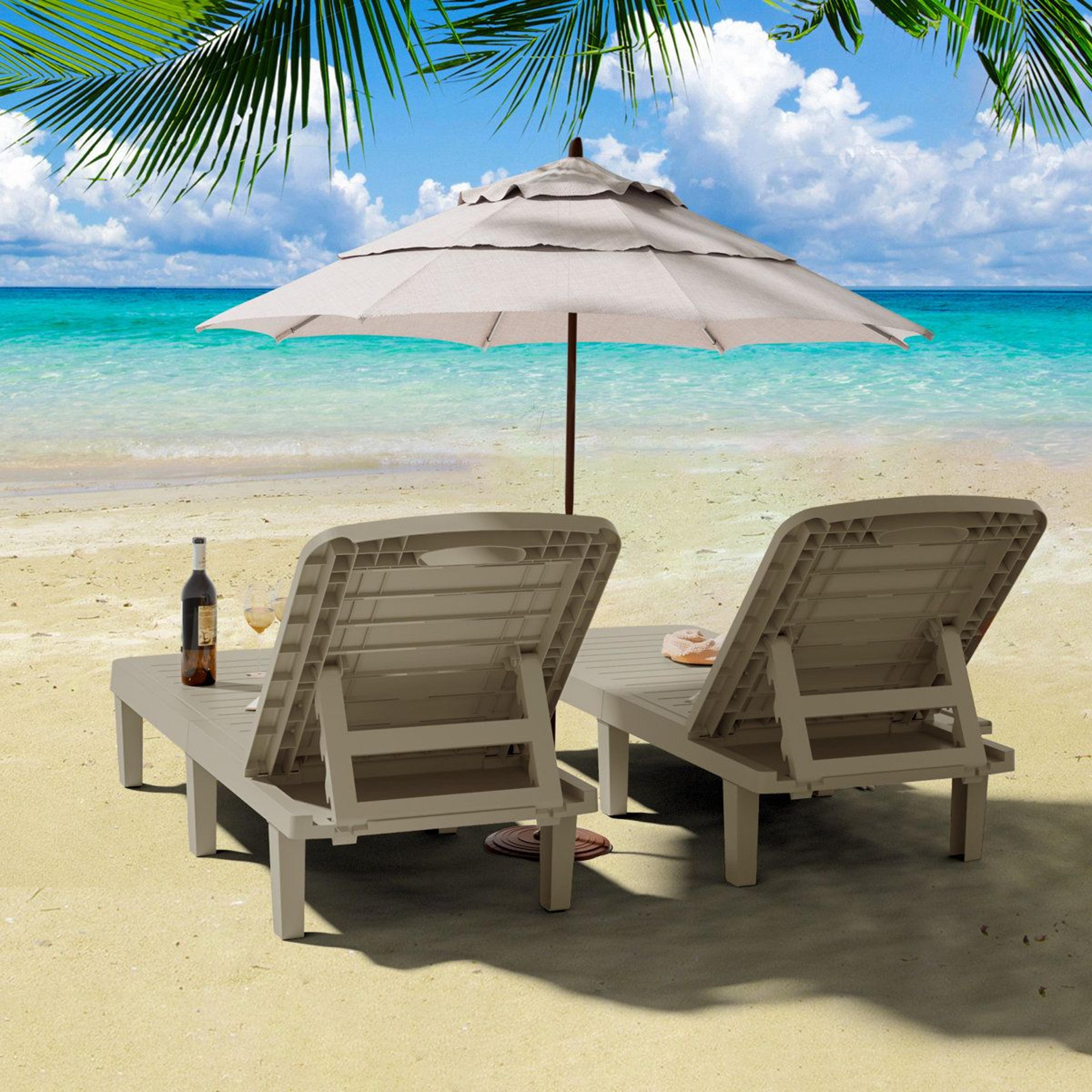 Outdoor Resin Chaise Lounge Chairs With Adjustable Recline And Cup Holders Set Of 2 2