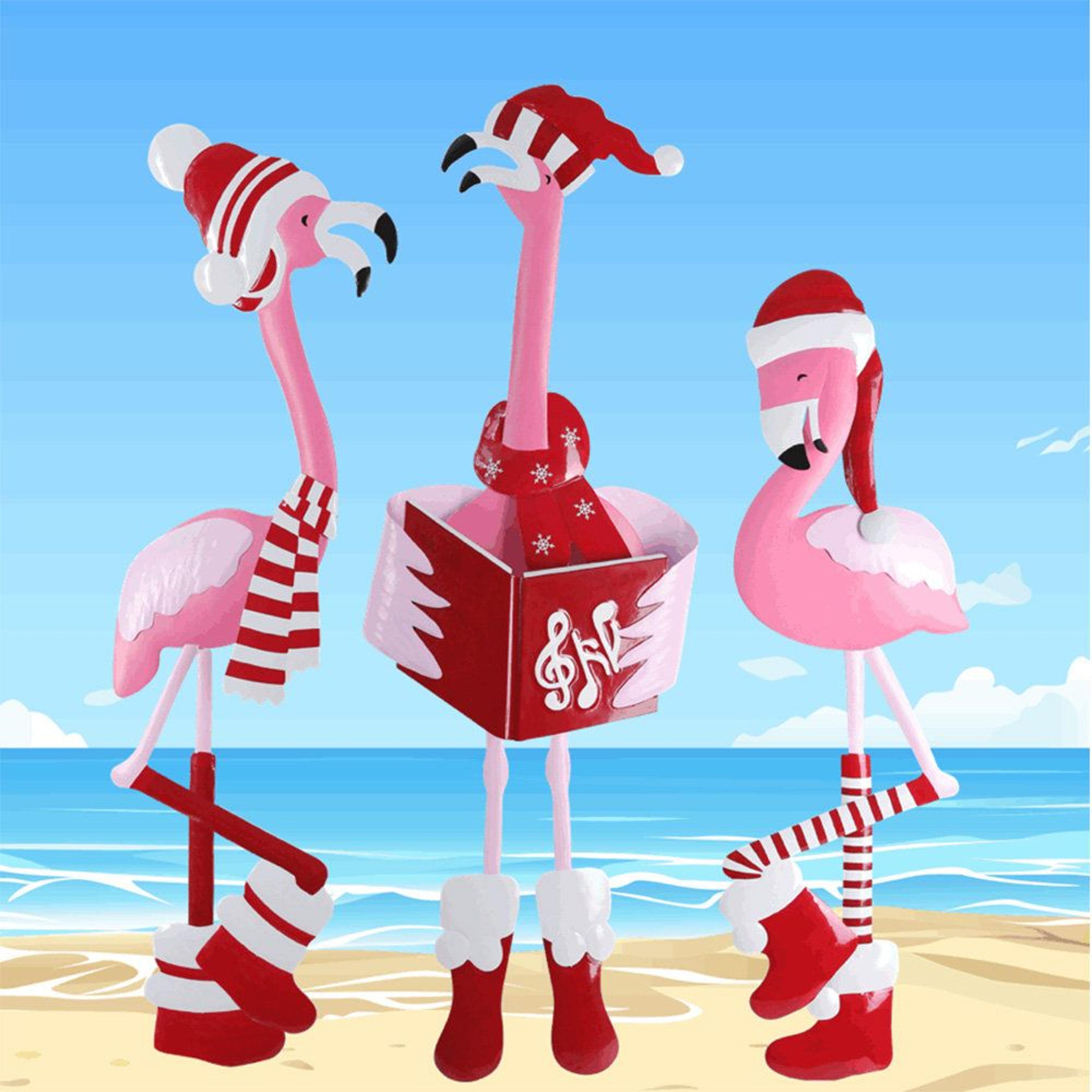 3Piece Christmas Flamingo Garden Stakes Outdoor Holiday Yard Decorations 1