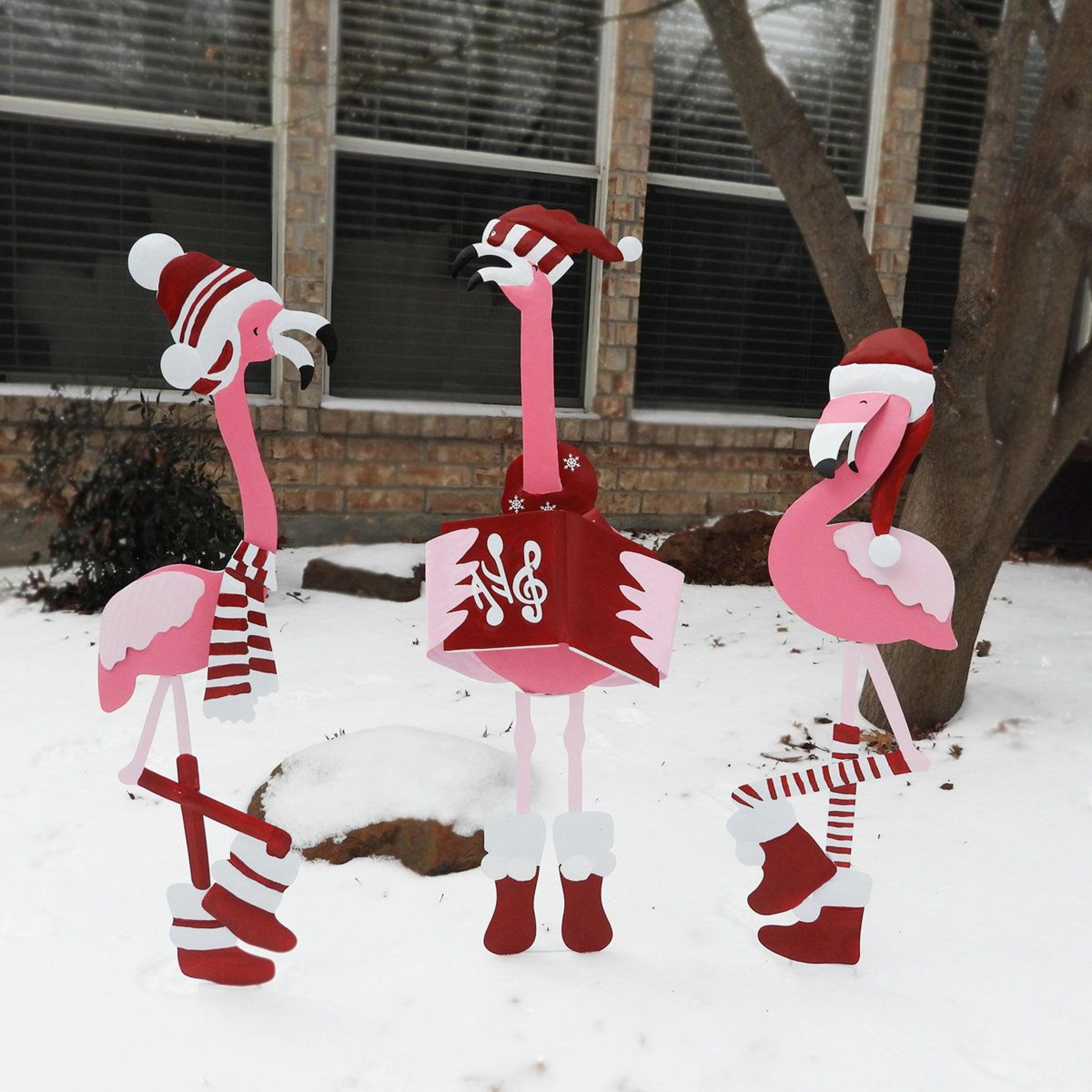 3Piece Christmas Flamingo Garden Stakes Outdoor Holiday Yard Decorations 4