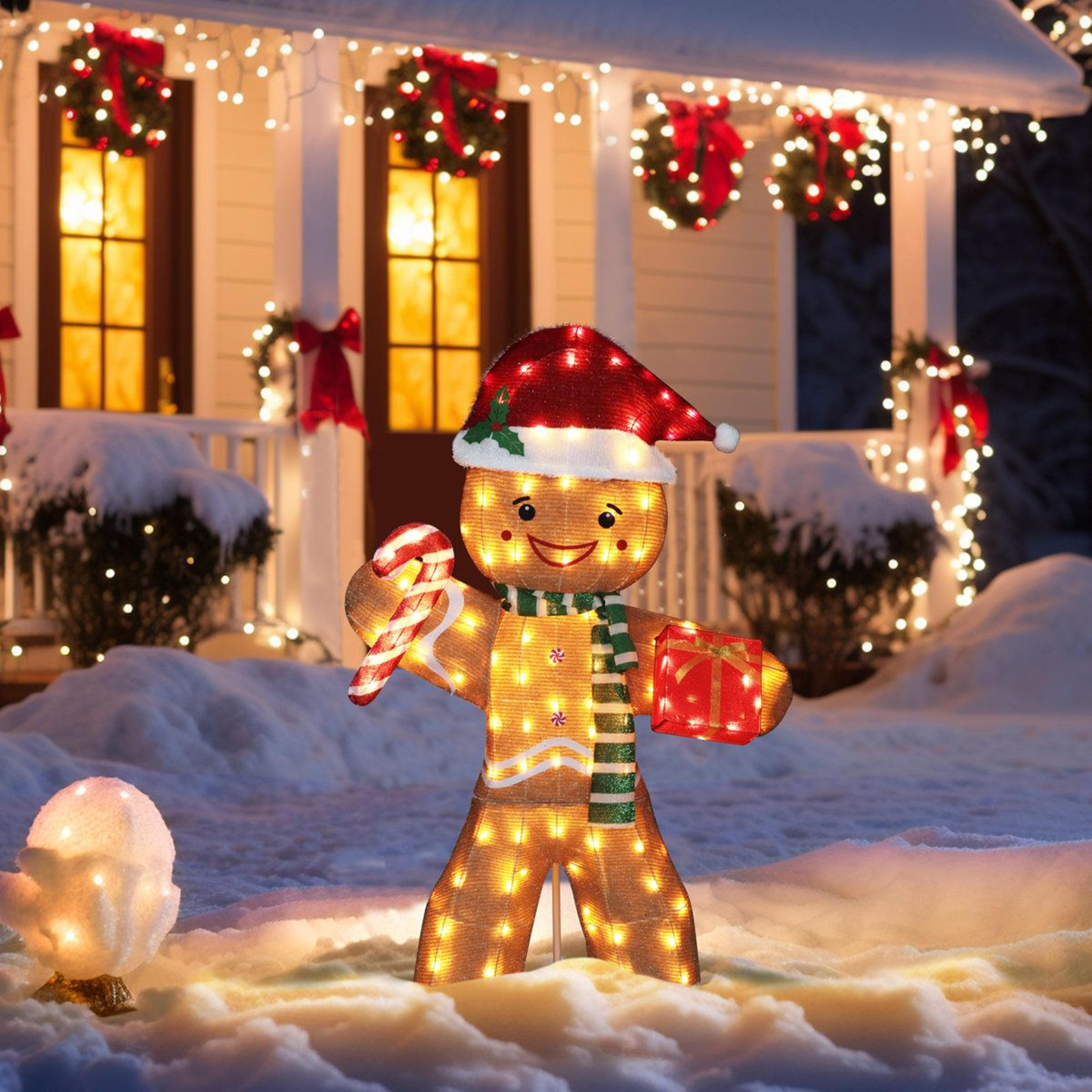 5FT Lighted Gingerbread Man Outdoor Christmas Decoration With Warm White LED Lights 1