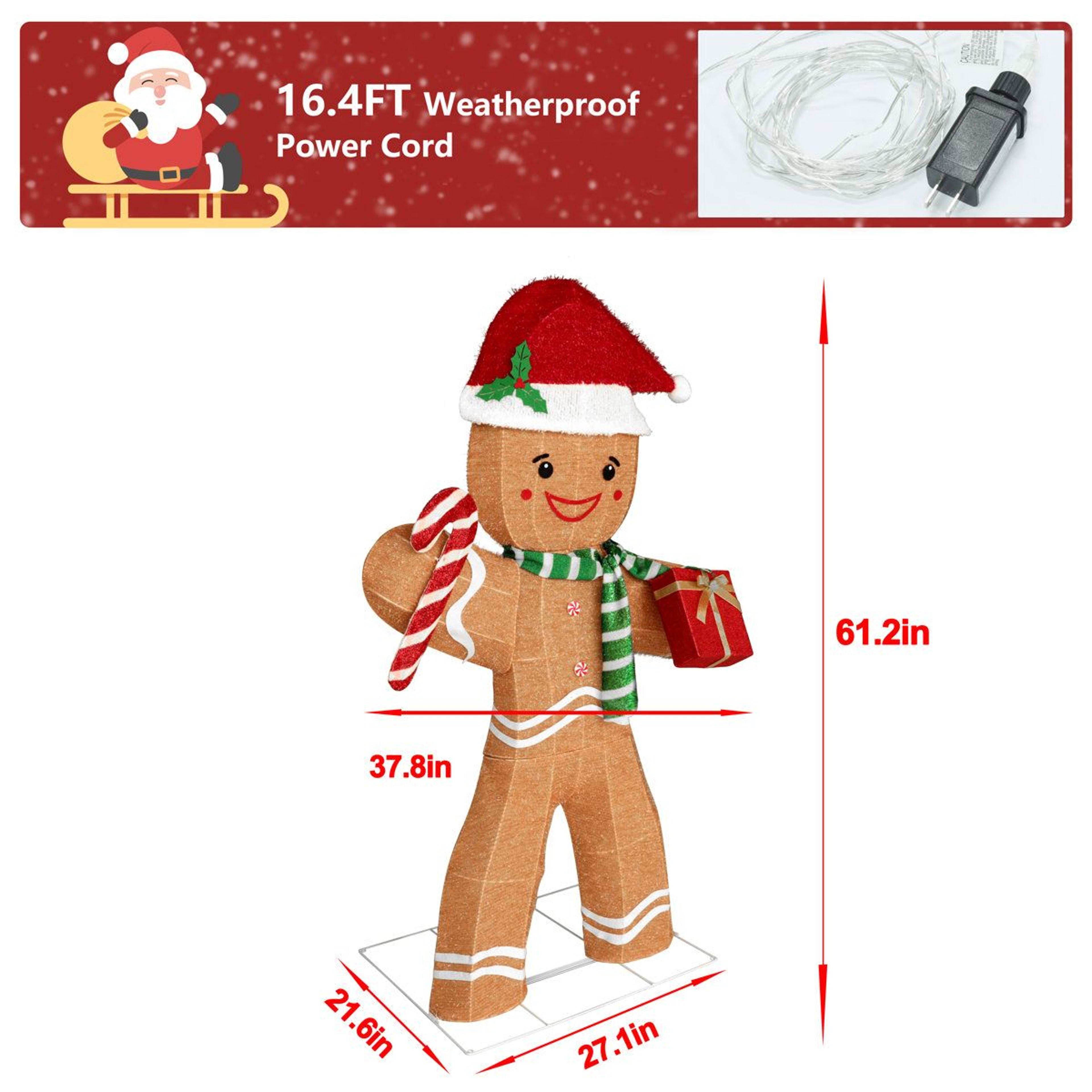 5FT Lighted Gingerbread Man Outdoor Christmas Decoration With Warm White LED Lights 2