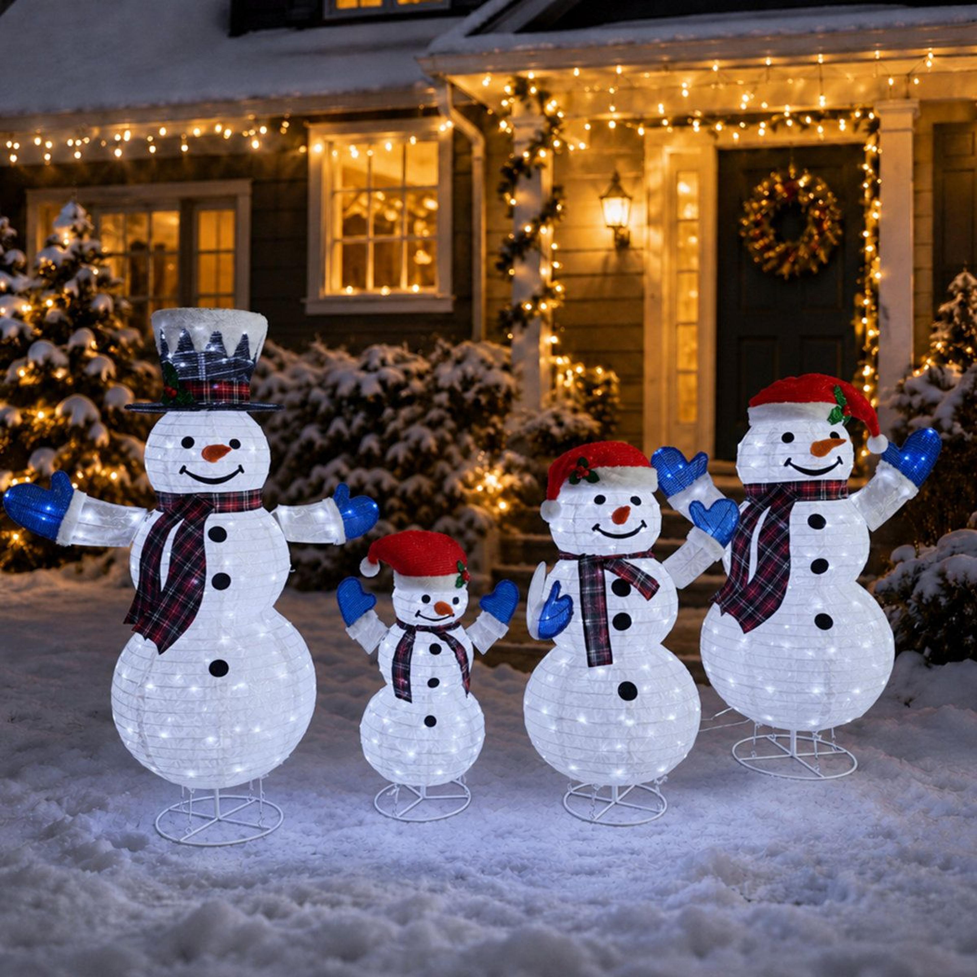 4Piece Lighted Snowman Family Outdoor Christmas Decorations With 346 LED Lights 4