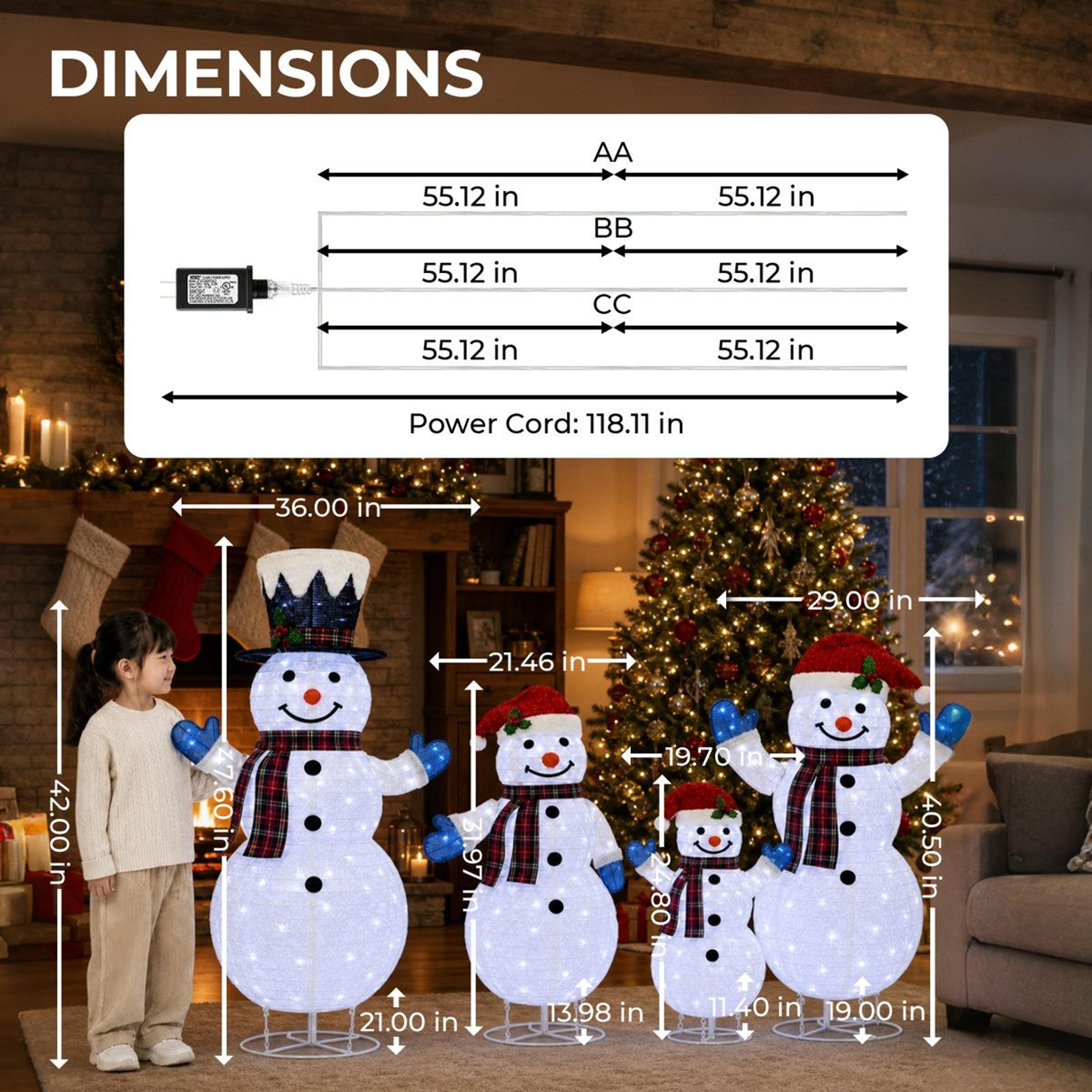 4Piece Lighted Snowman Family Outdoor Christmas Decorations With 346 LED Lights 7