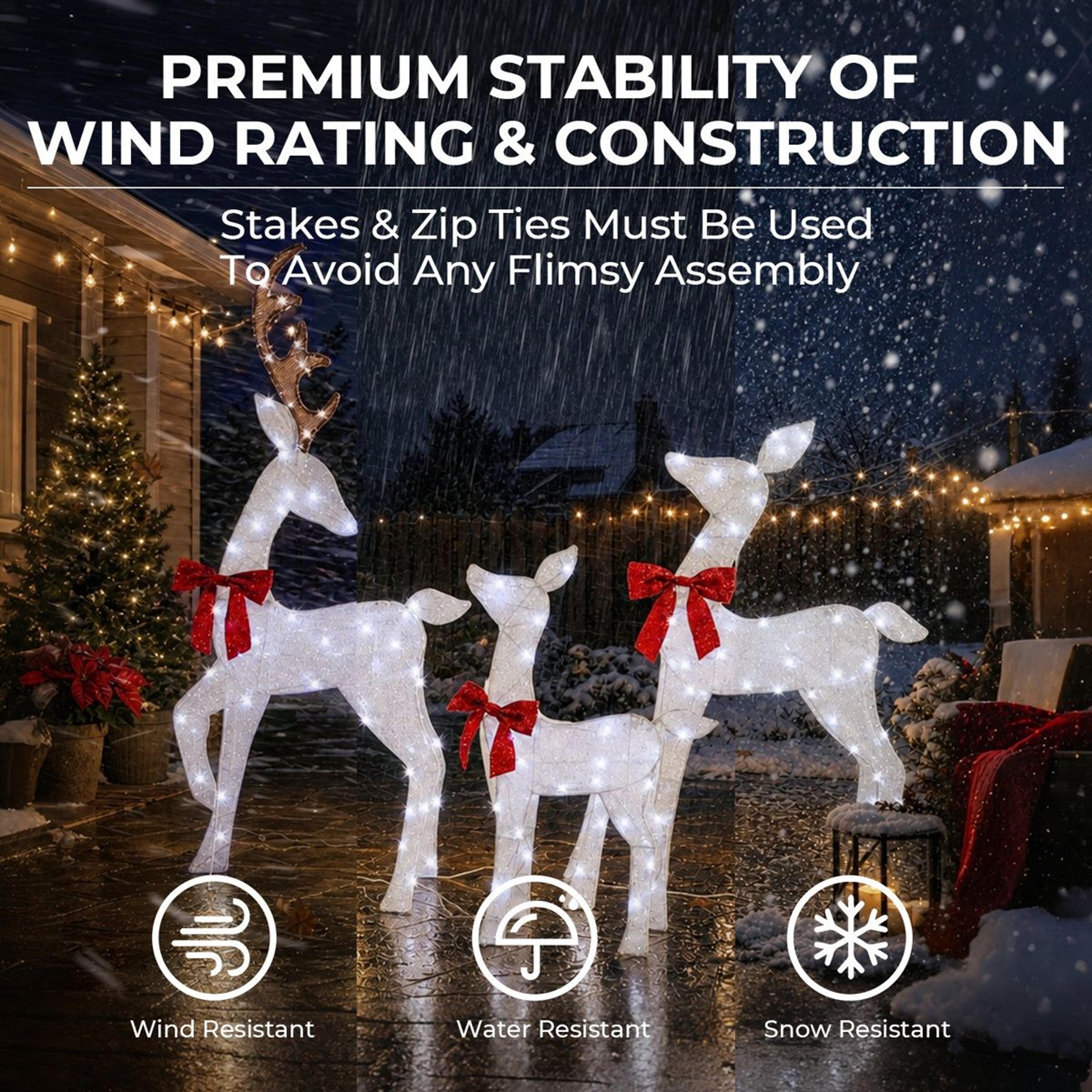 3Piece Lighted Reindeer Family Outdoor Christmas Yard Decorations With 144 White LED Lights 13