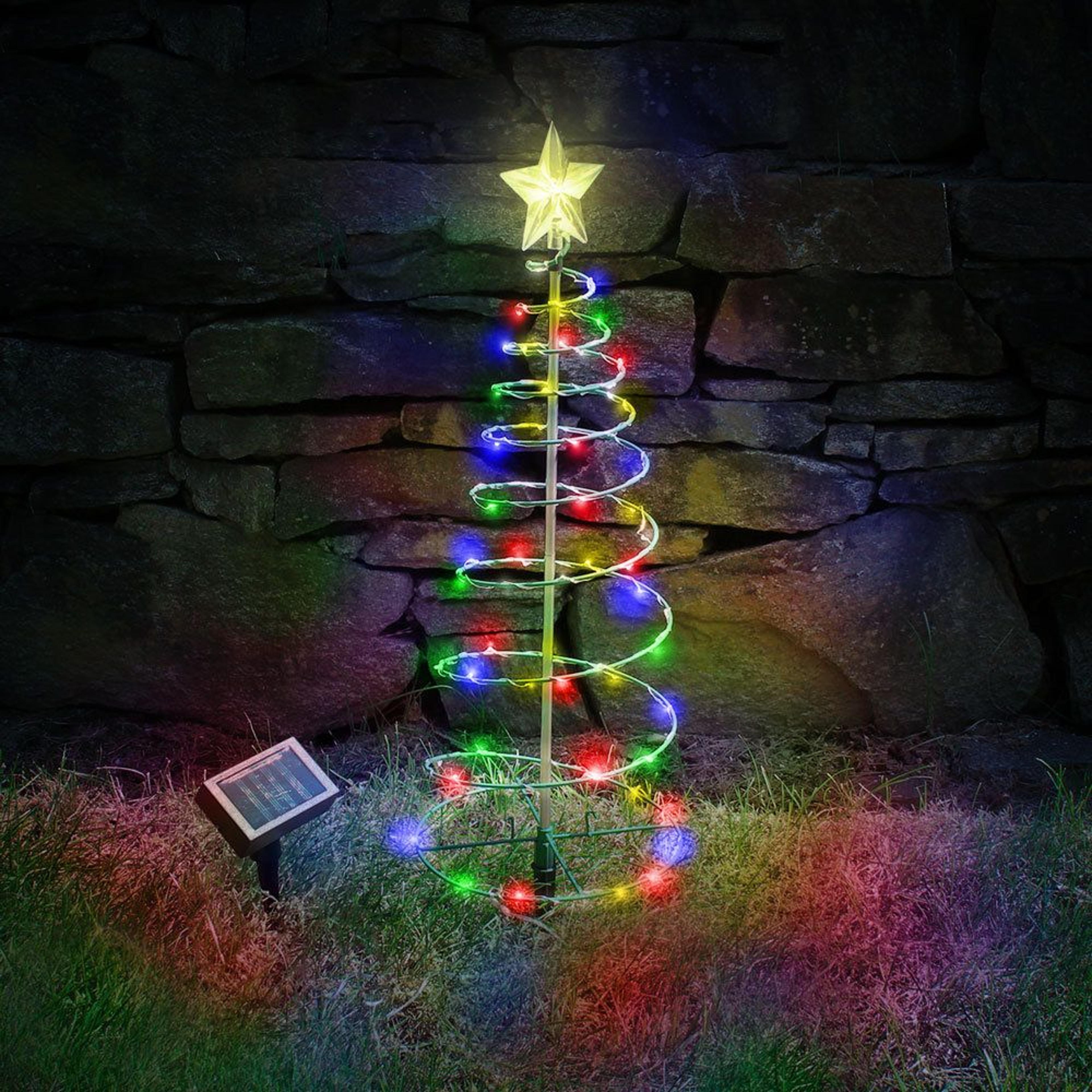 Solar Powered LED Spiral Christmas Tree Outdoor Decorations Set Of 2 6