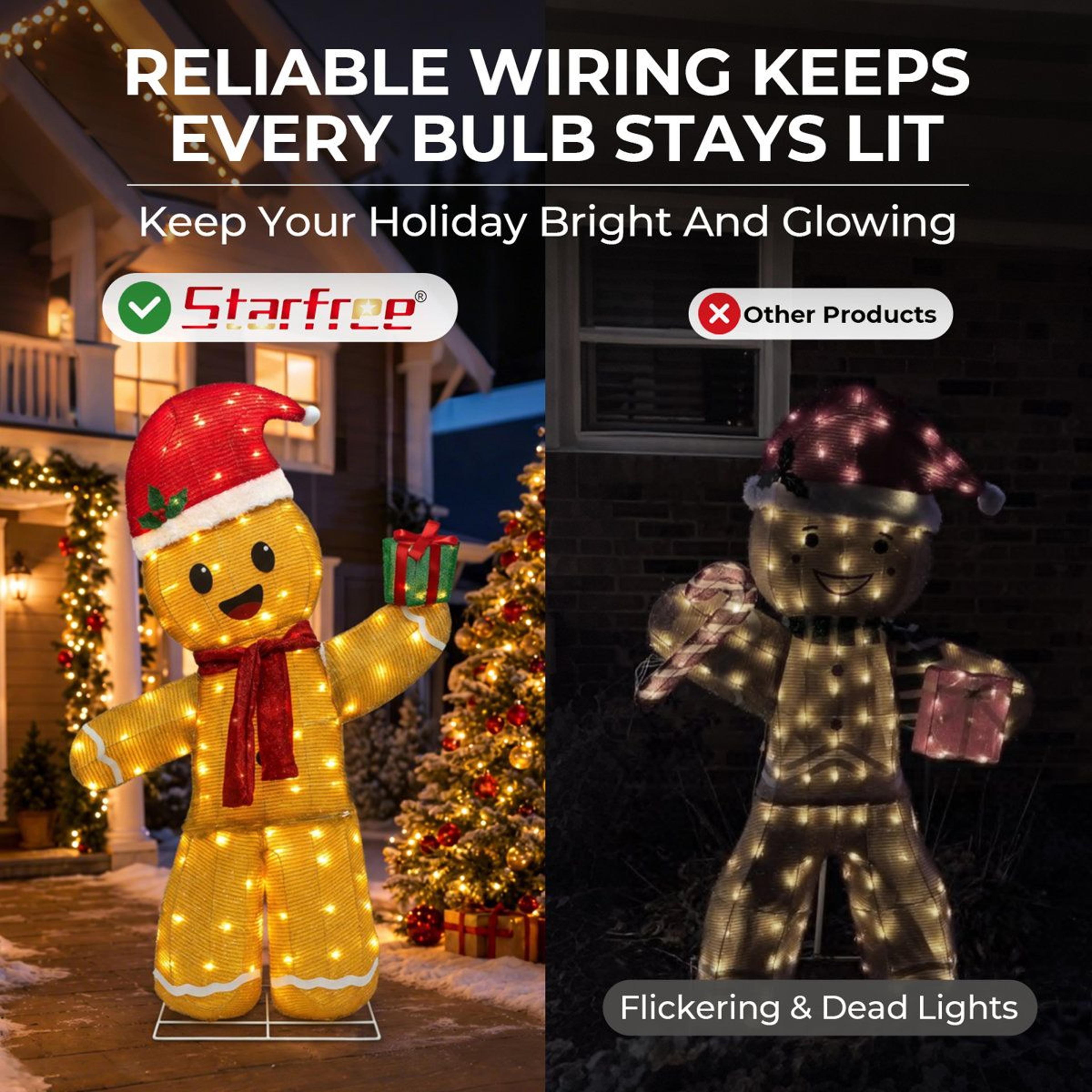 4 FT Outdoor Christmas Gingerbread Man Decoration With 100 Warm White LED Lights 10