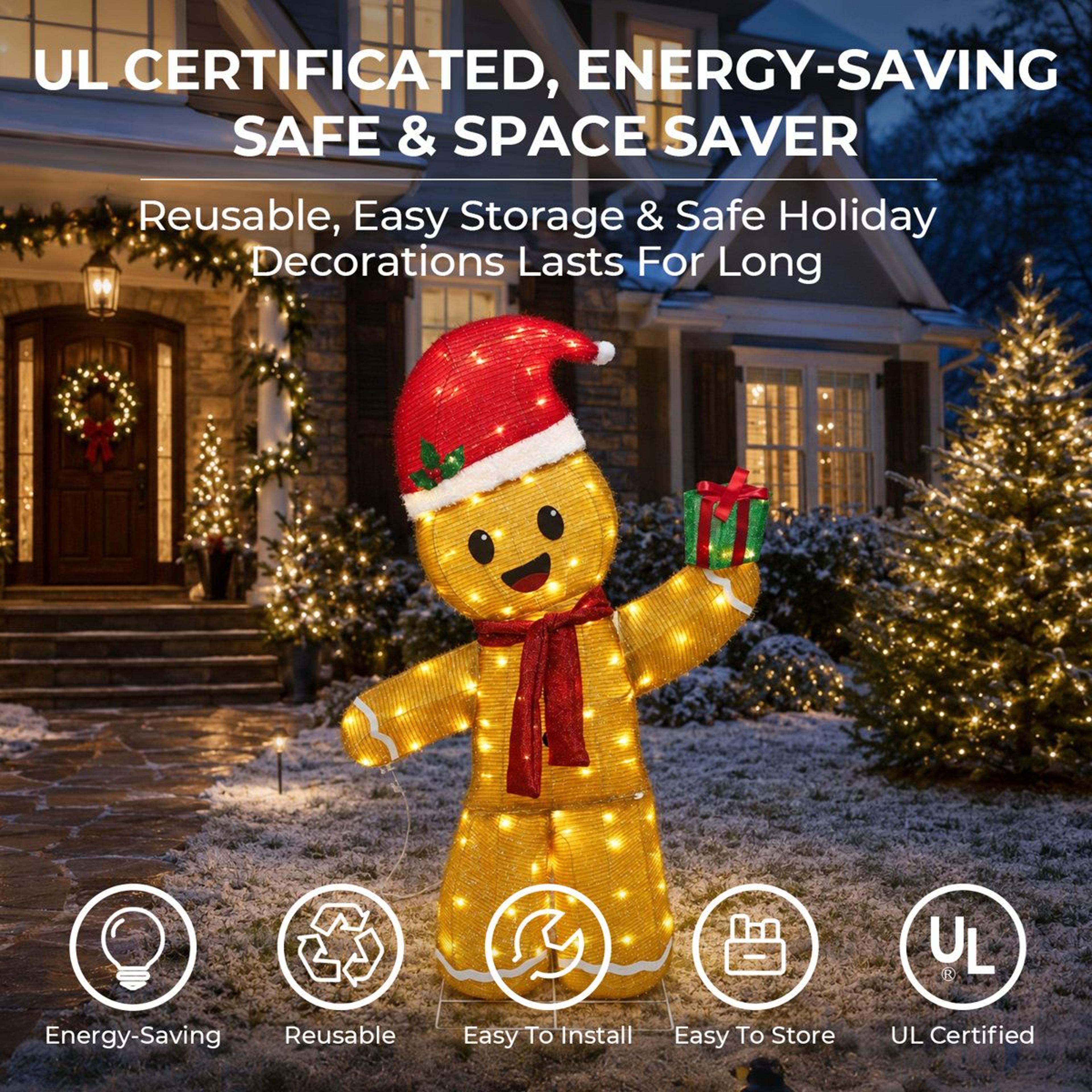 4 FT Outdoor Christmas Gingerbread Man Decoration With 100 Warm White LED Lights 12