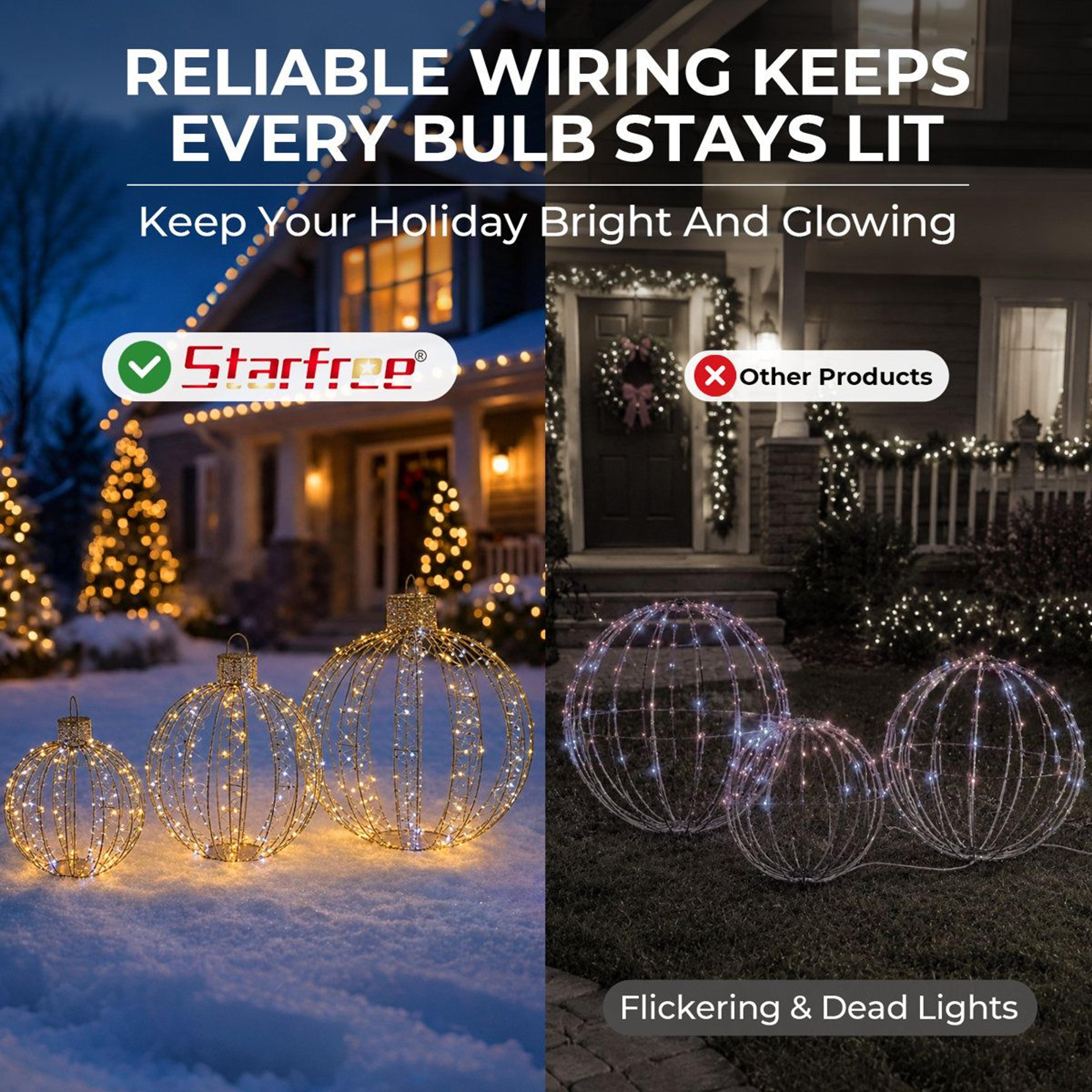3Piece Outdoor Christmas Ornament Balls With 360 Warm White LED Lights 6