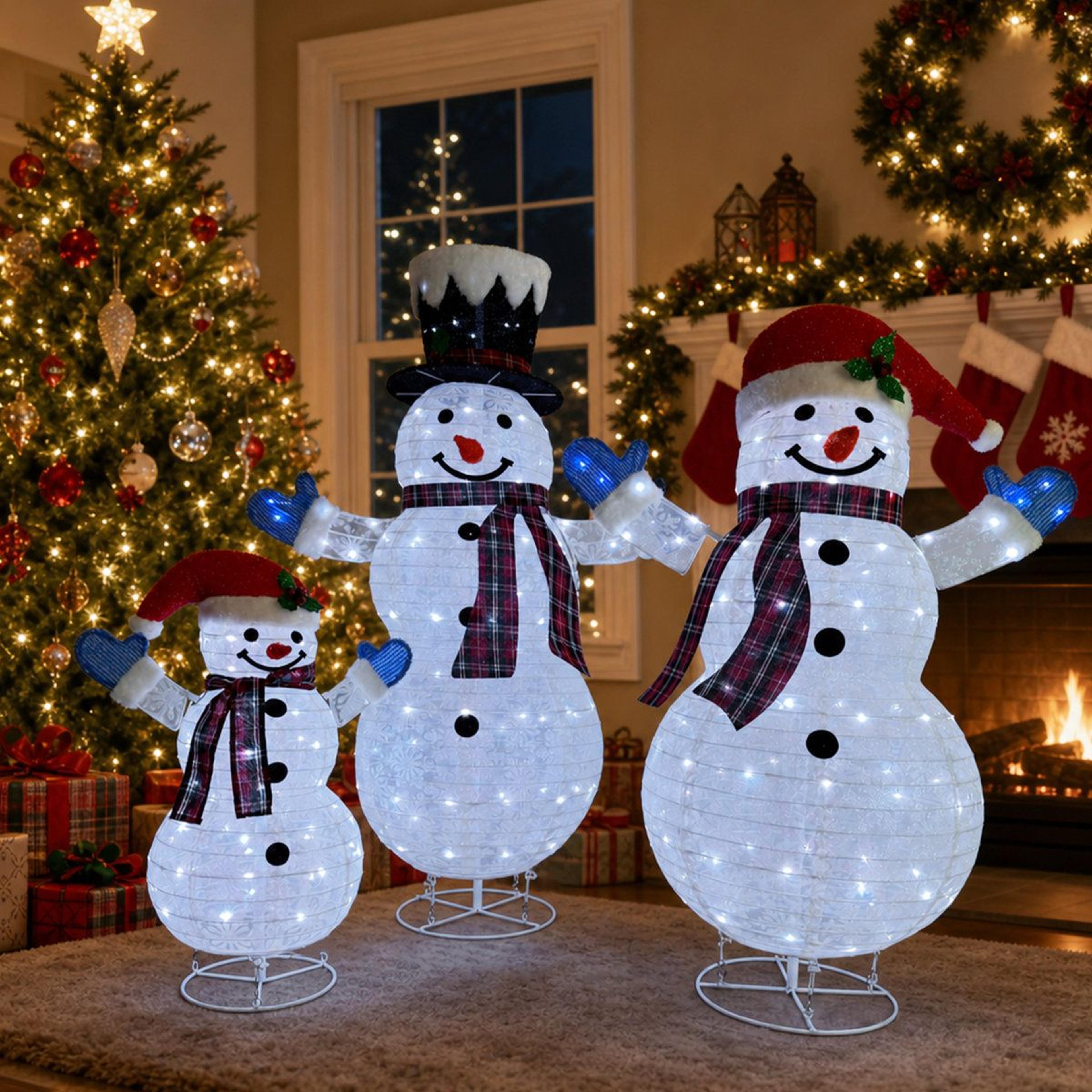 3Piece Lighted Snowman Family Outdoor Christmas Decoration With 266 LED Lights 2