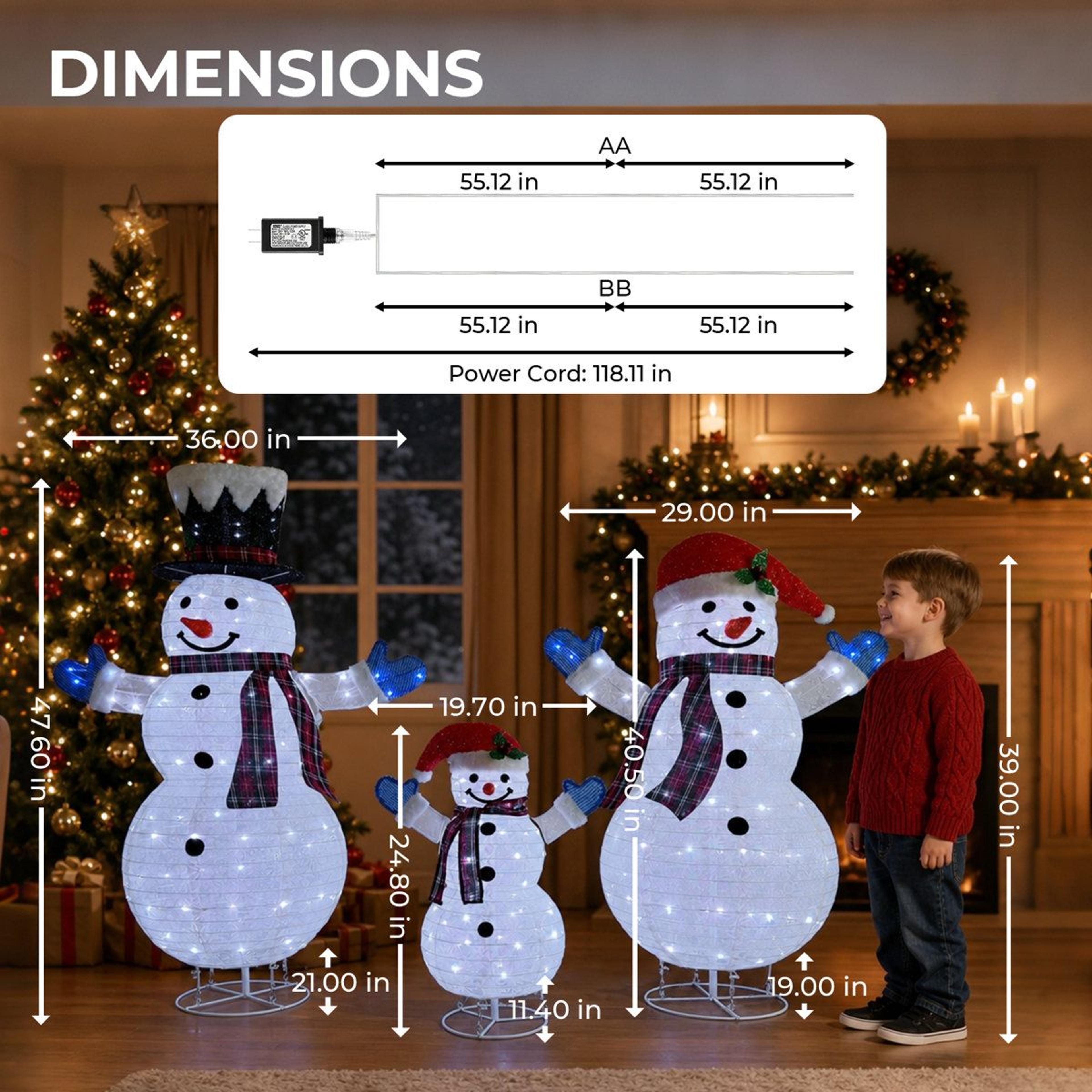 3Piece Lighted Snowman Family Outdoor Christmas Decoration With 266 LED Lights 3