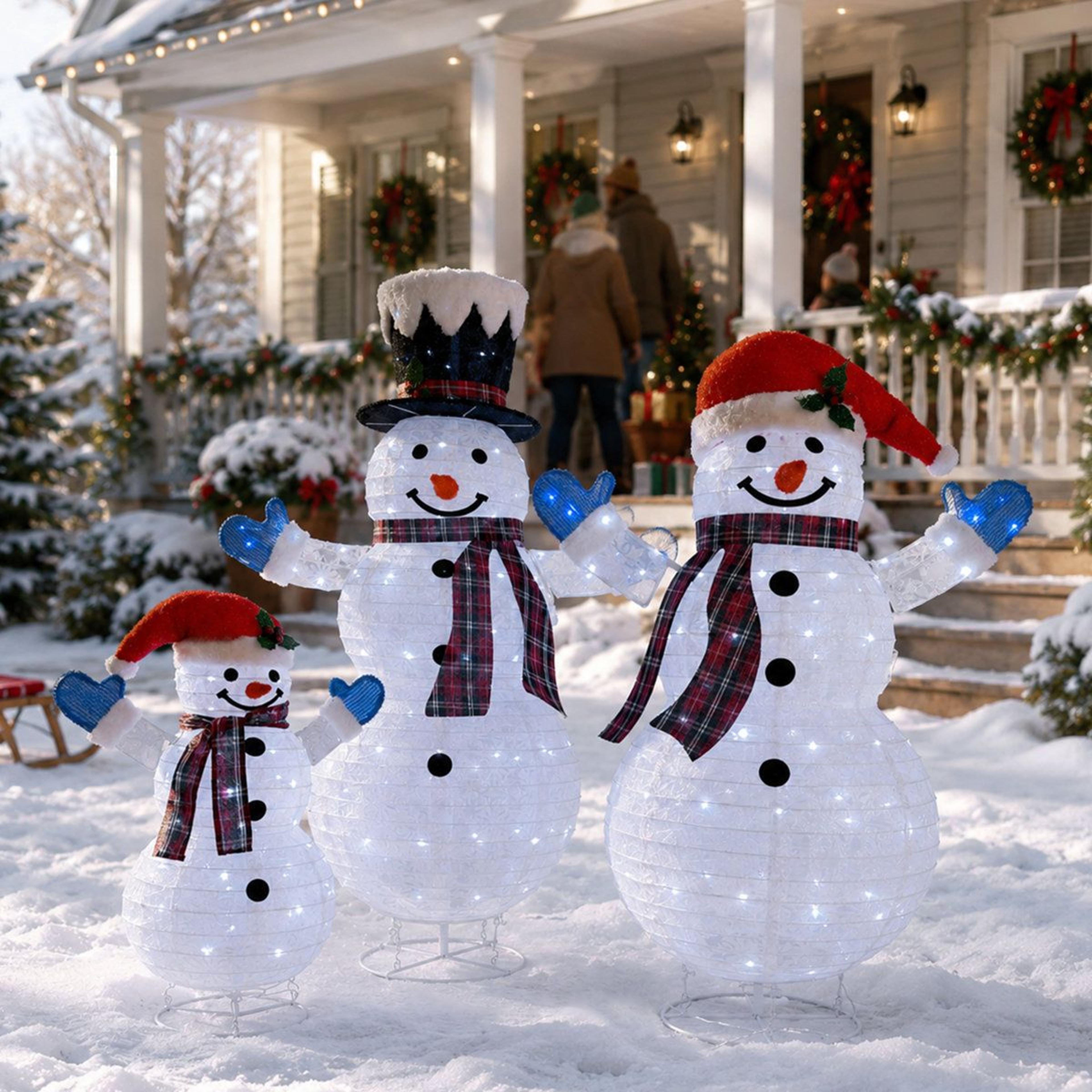 3Piece Lighted Snowman Family Outdoor Christmas Decoration With 266 LED Lights 6