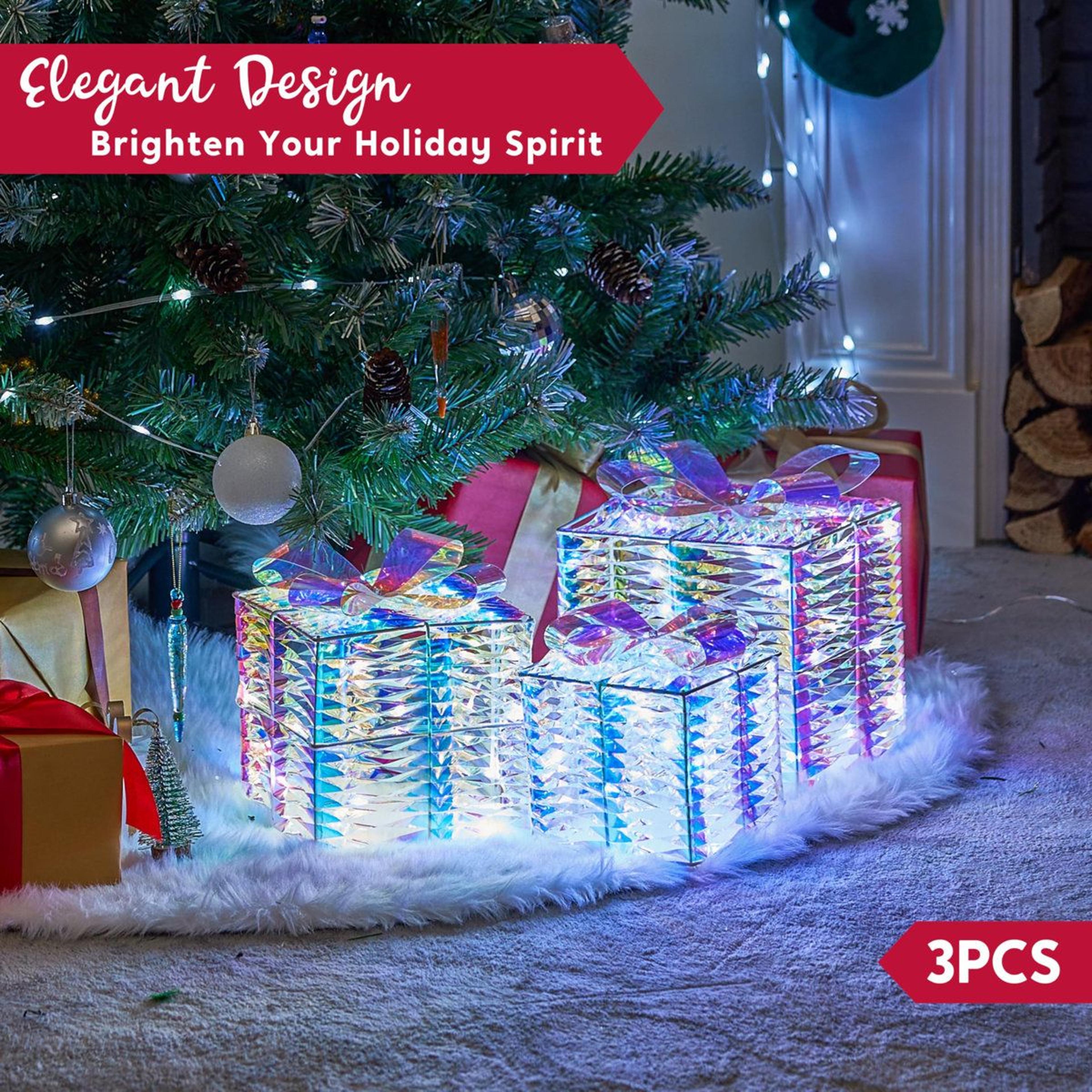 Set Of 3 Lighted Christmas Gift Boxes With 100 Cool White LED Lights 1