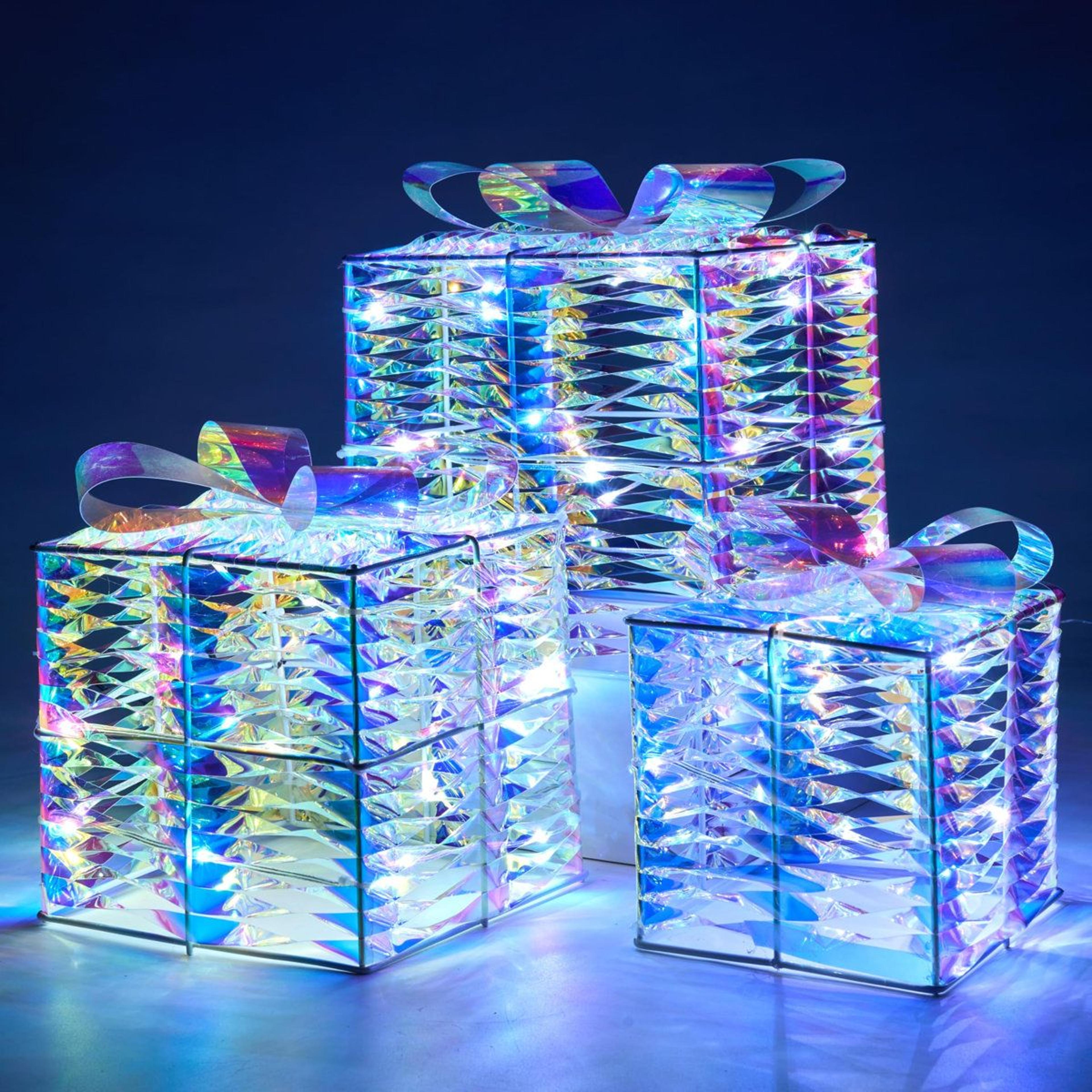 Set Of 3 Lighted Christmas Gift Boxes With 100 Cool White LED Lights 5