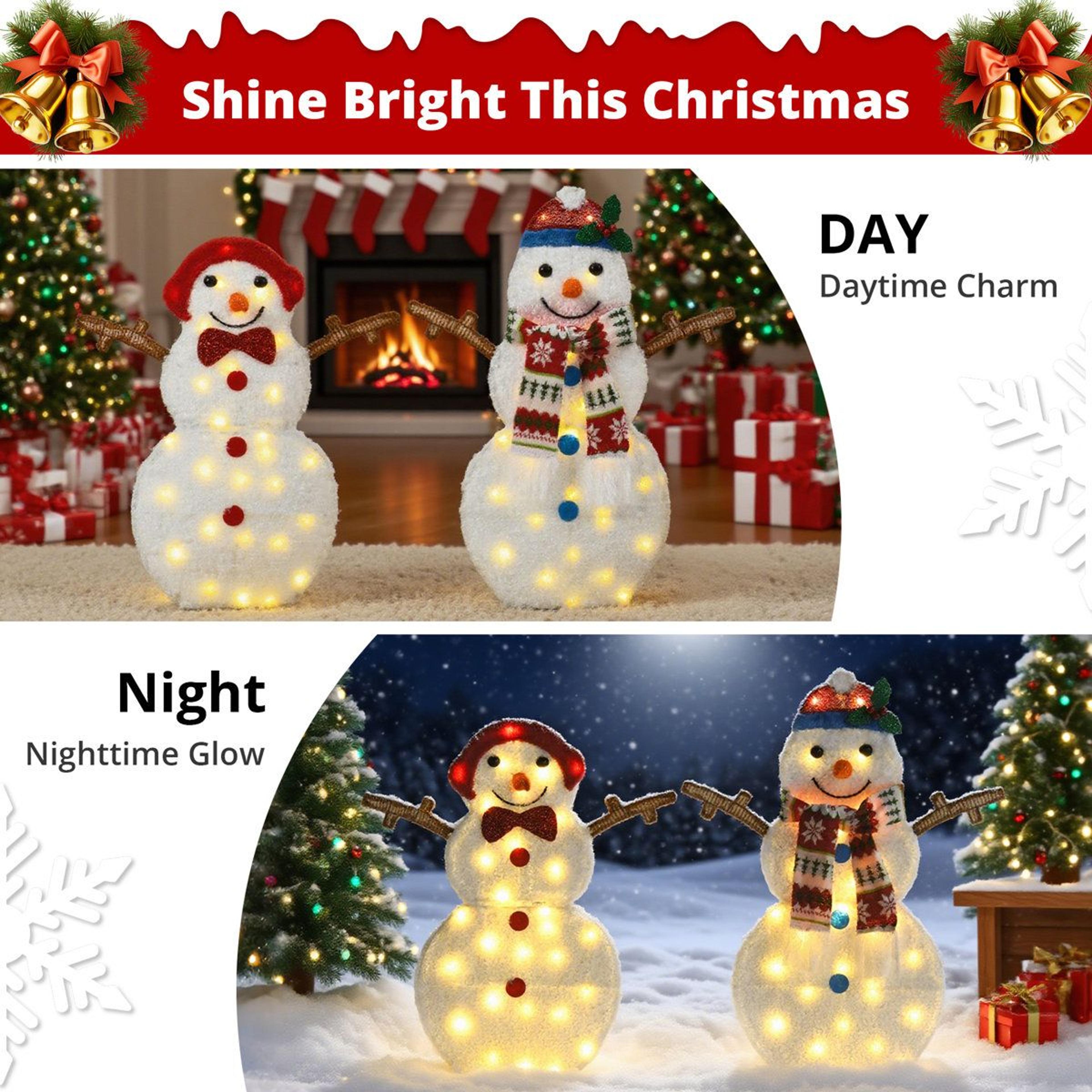 2Piece Lighted Outdoor Snowman Christmas Decorations With 60 Warm White LED Lights 7