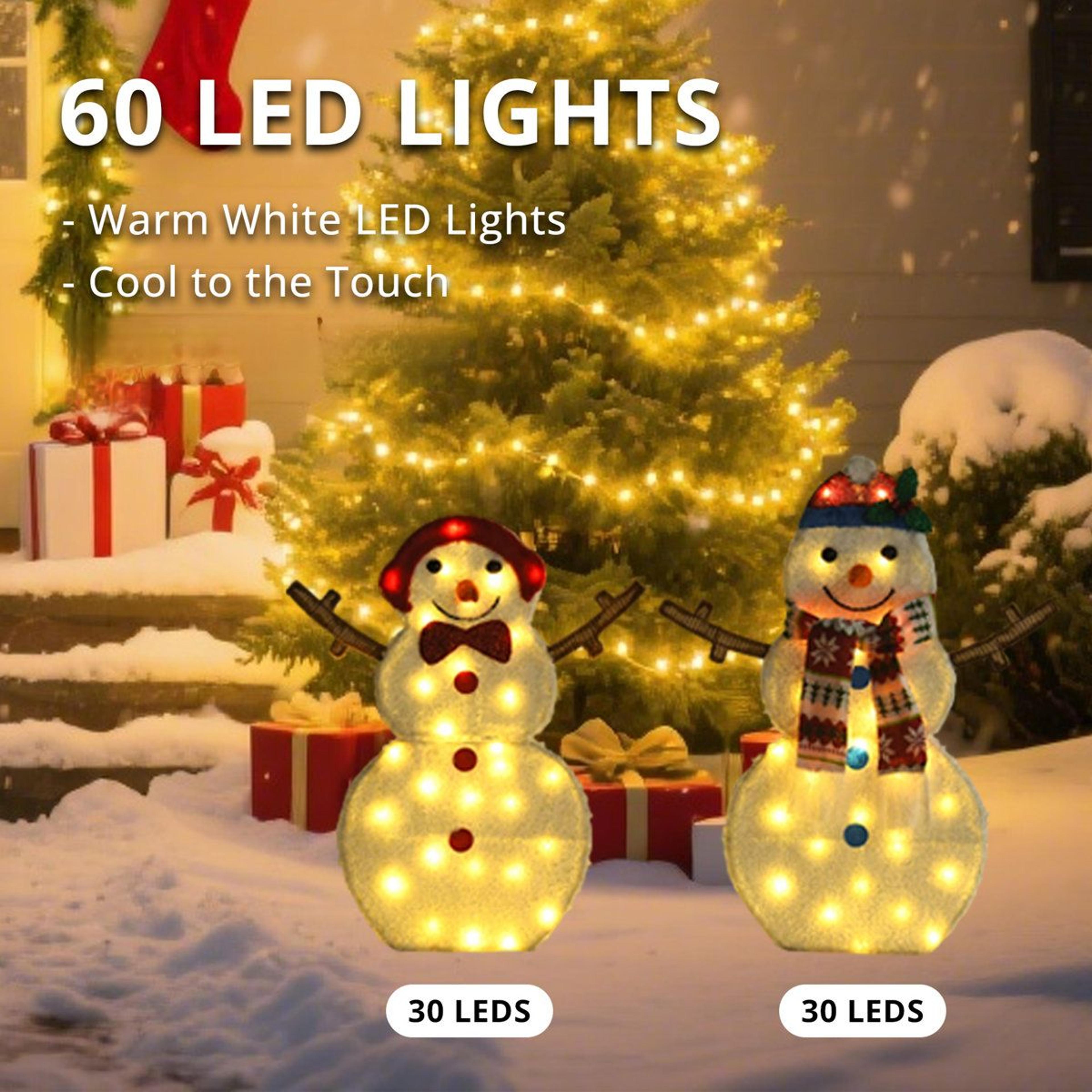 2Piece Lighted Outdoor Snowman Christmas Decorations With 60 Warm White LED Lights 6