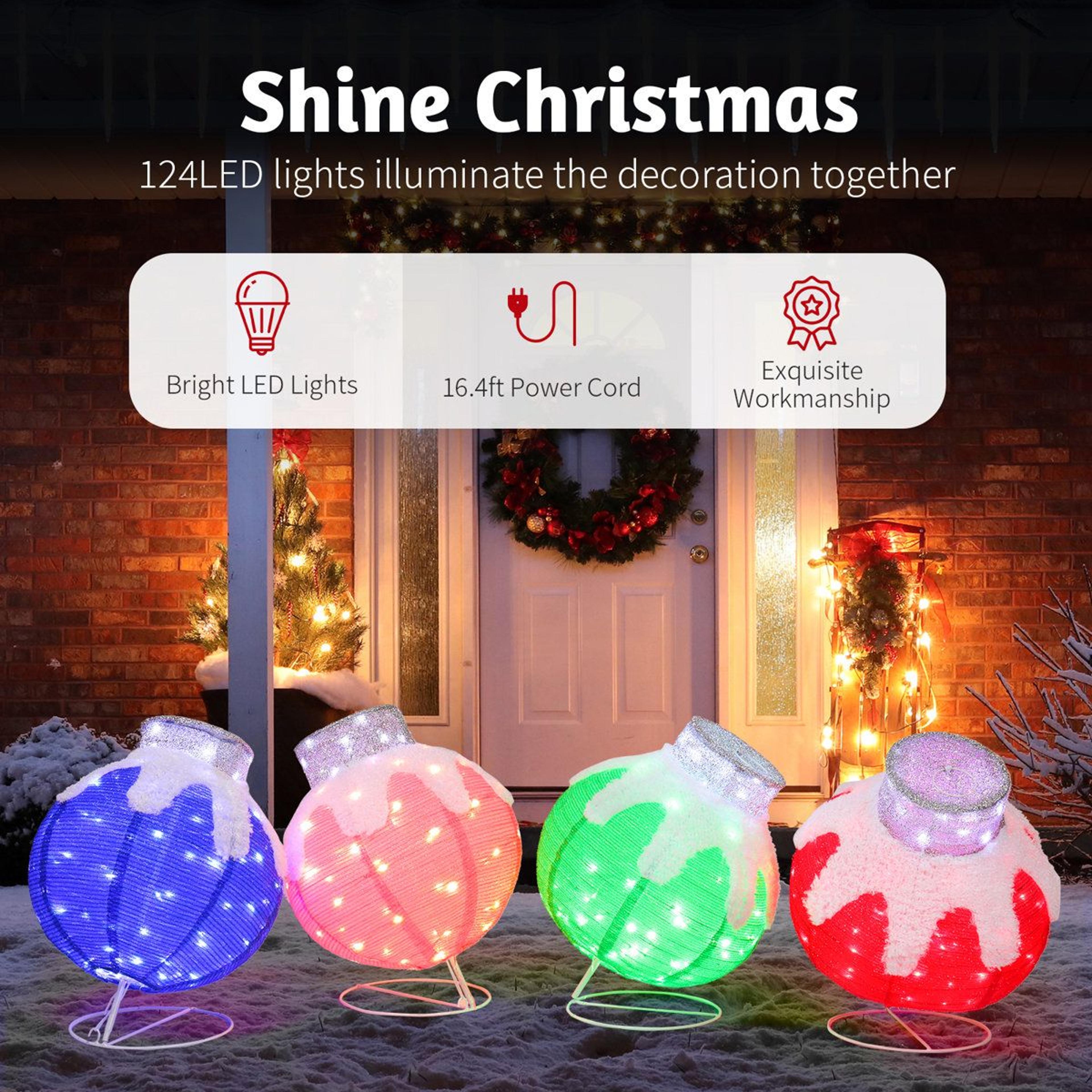 4Piece Lighted Christmas Ball Decoration Set With Warm White LED Lights 1