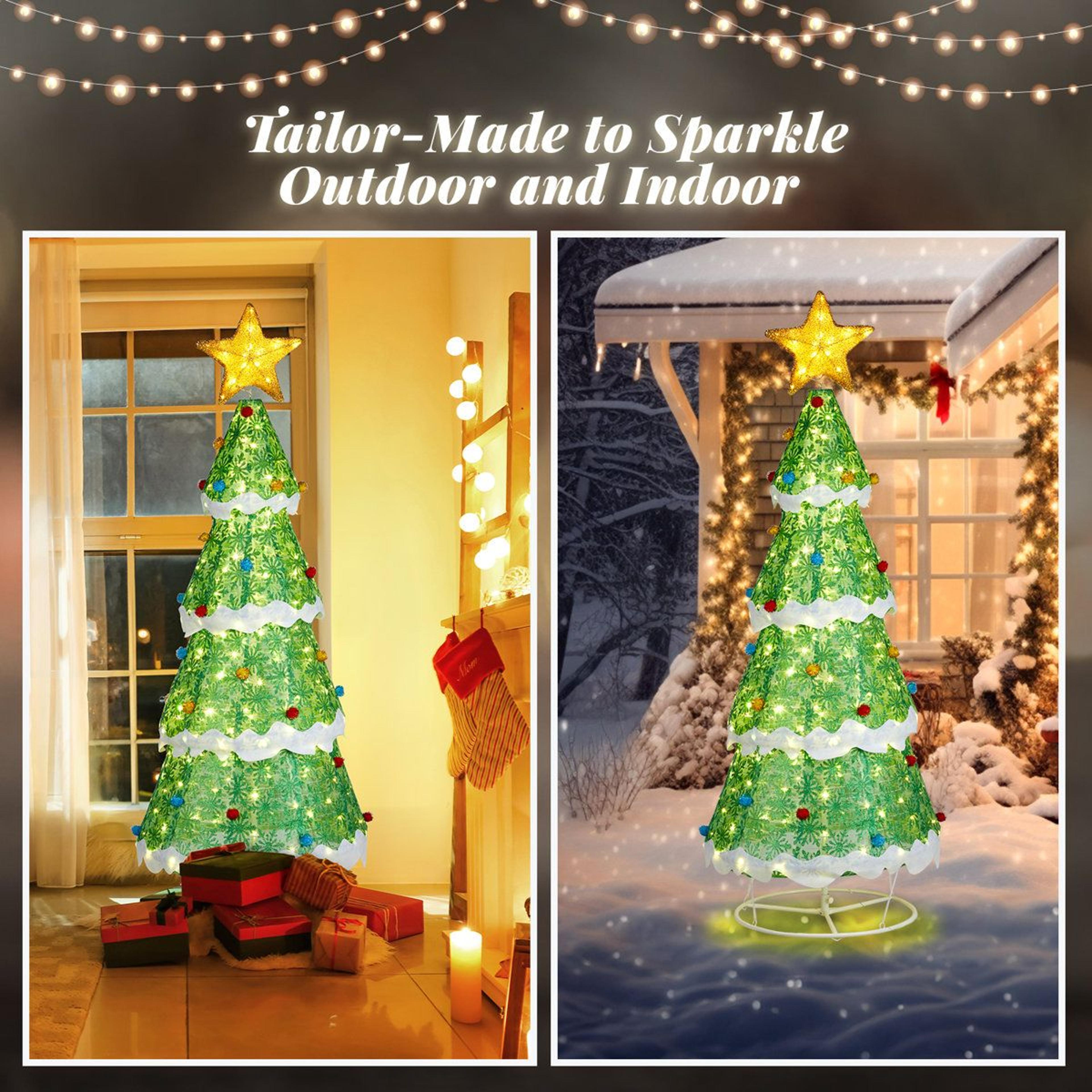 Lighted Collapsible Christmas Tree With Warm White LED Lights And Star Topper 5