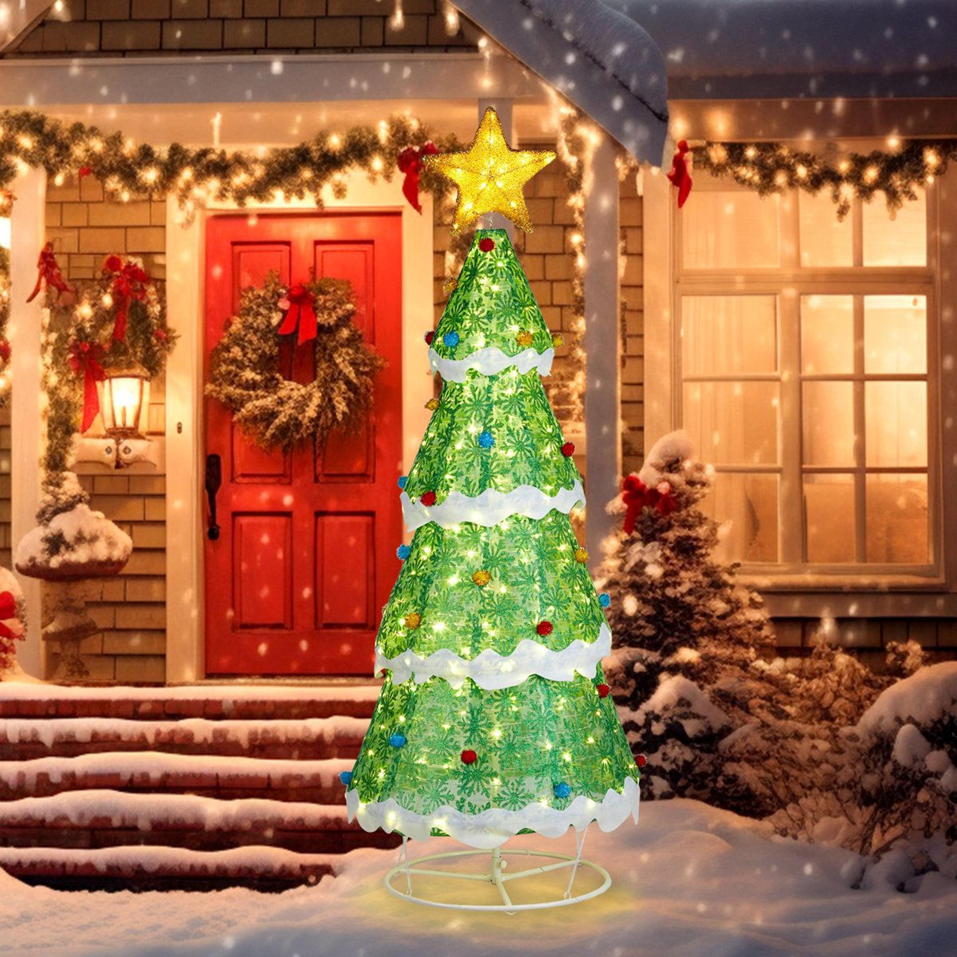 Lighted Collapsible Christmas Tree With Warm White LED Lights And Star Topper 2