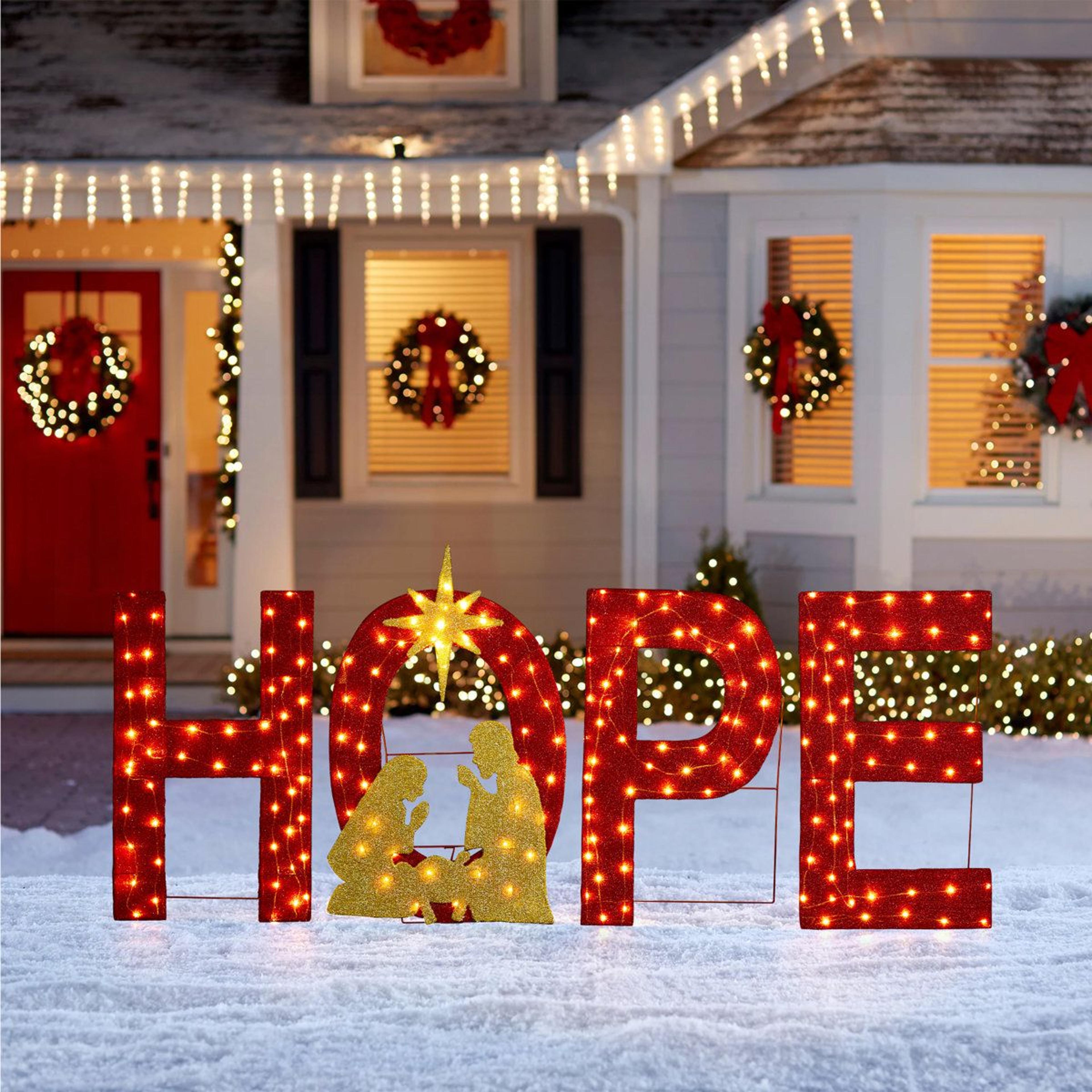Lighted Christmas Nativity HOPE Outdoor Decoration With 240 Warm White LED Lights Set Of 4 13