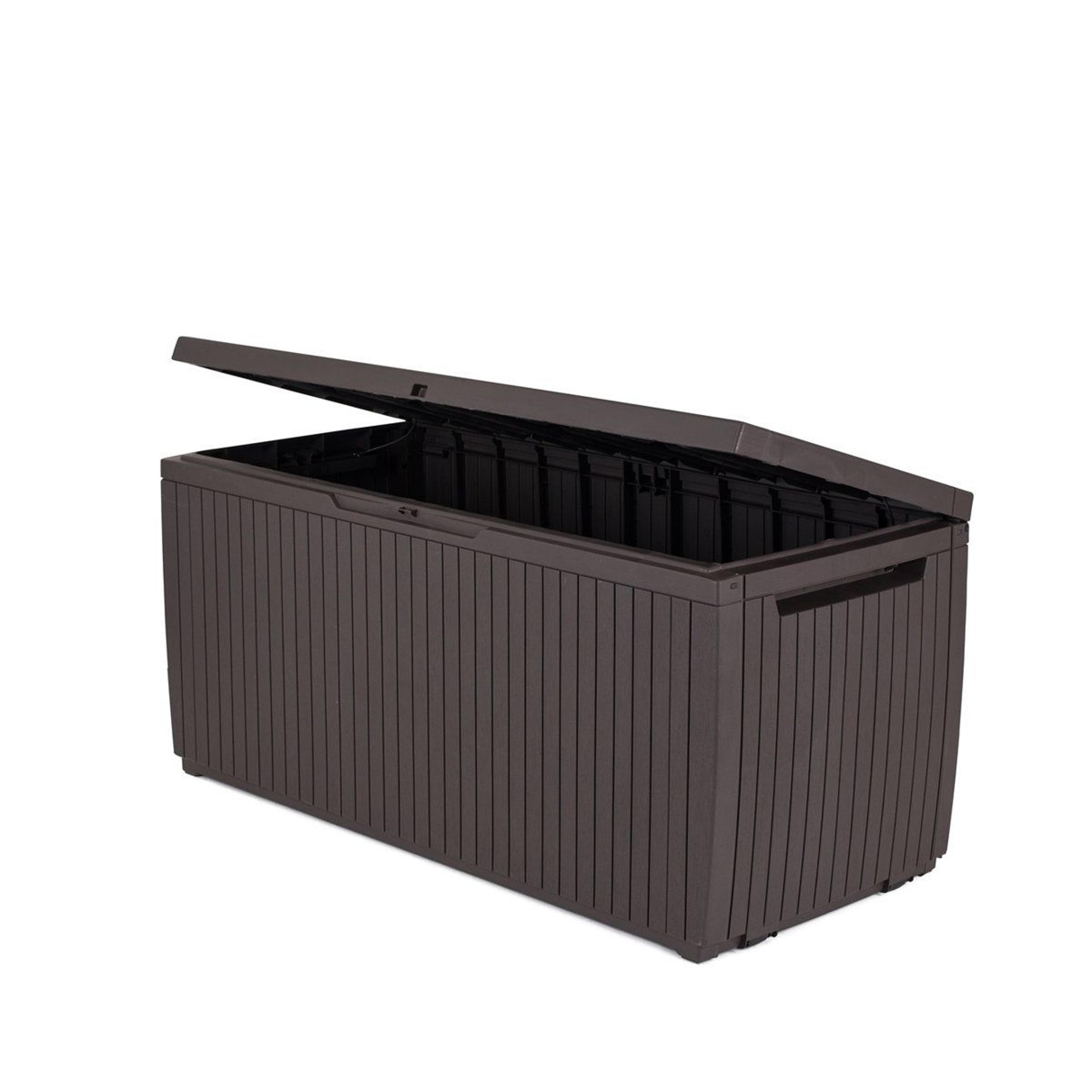 80 gallon outdoor storage deck box with lockable lid and weather-resistant resin