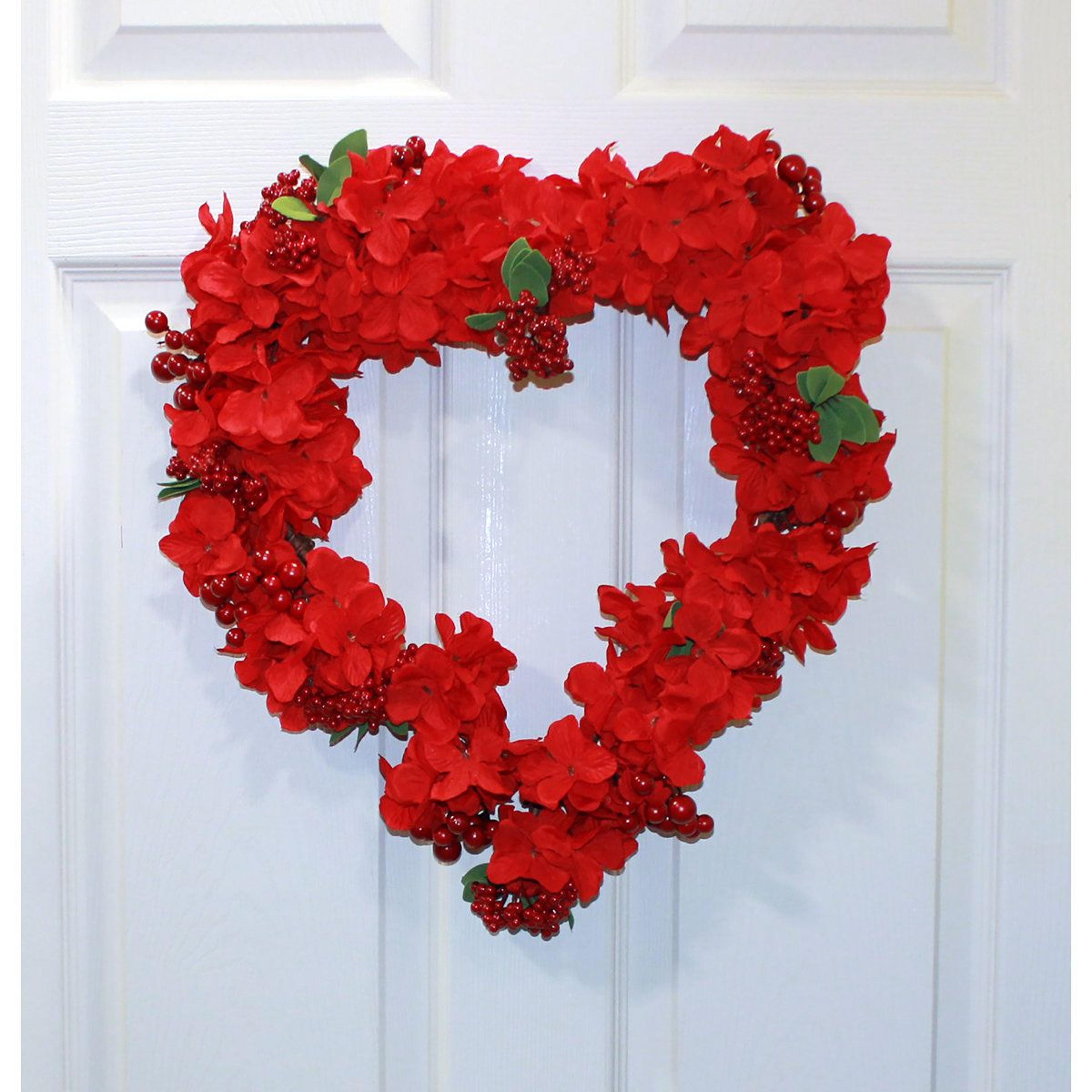 18Inch HeartShaped Floral Wreath With Red Berries And Flowers 1