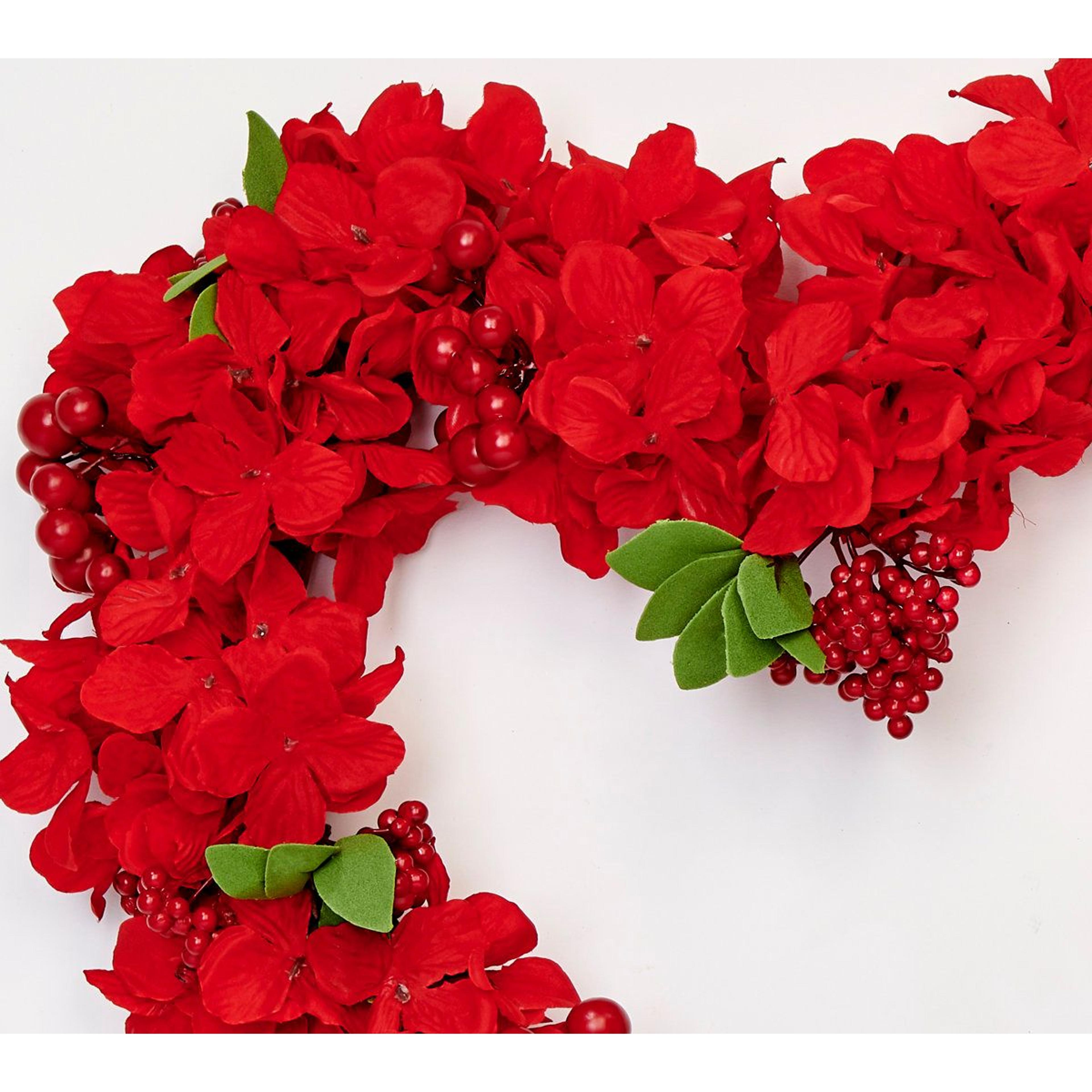 18Inch HeartShaped Floral Wreath With Red Berries And Flowers 2