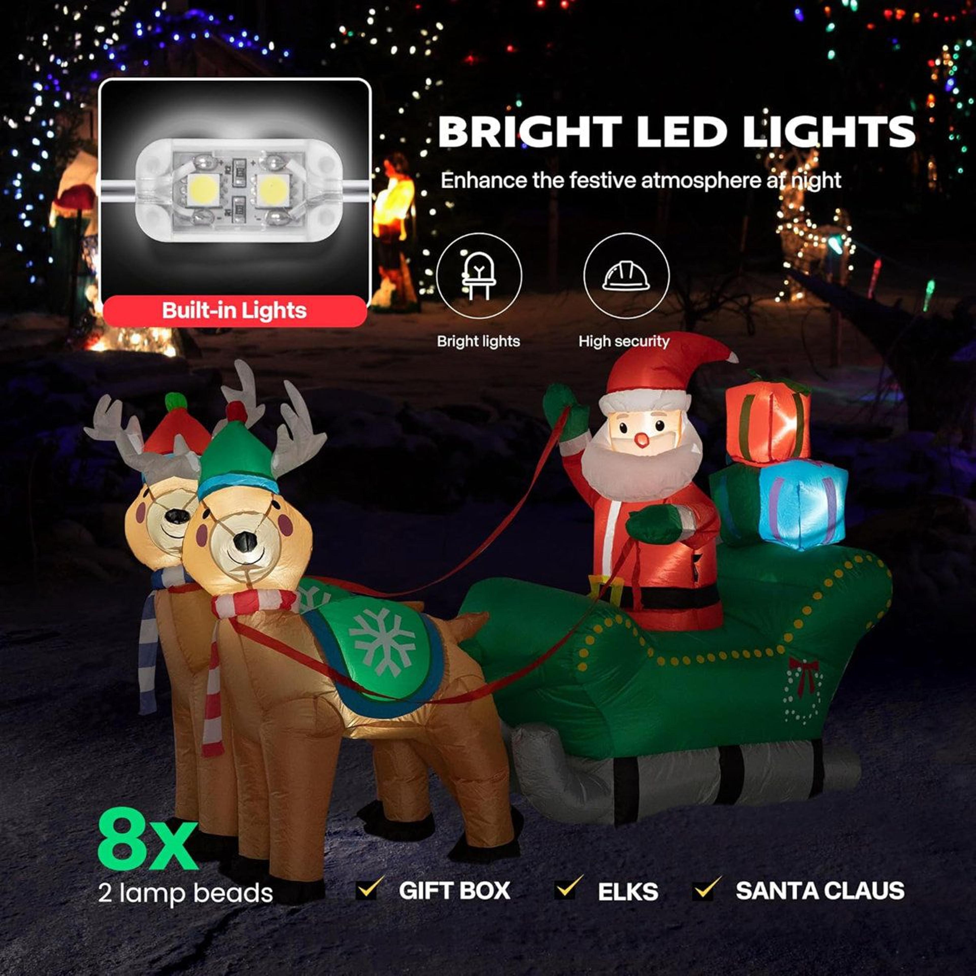 Christmas Inflatable Santa Sleigh With Reindeer And Gift Boxes LED Outdoor Decoration 3