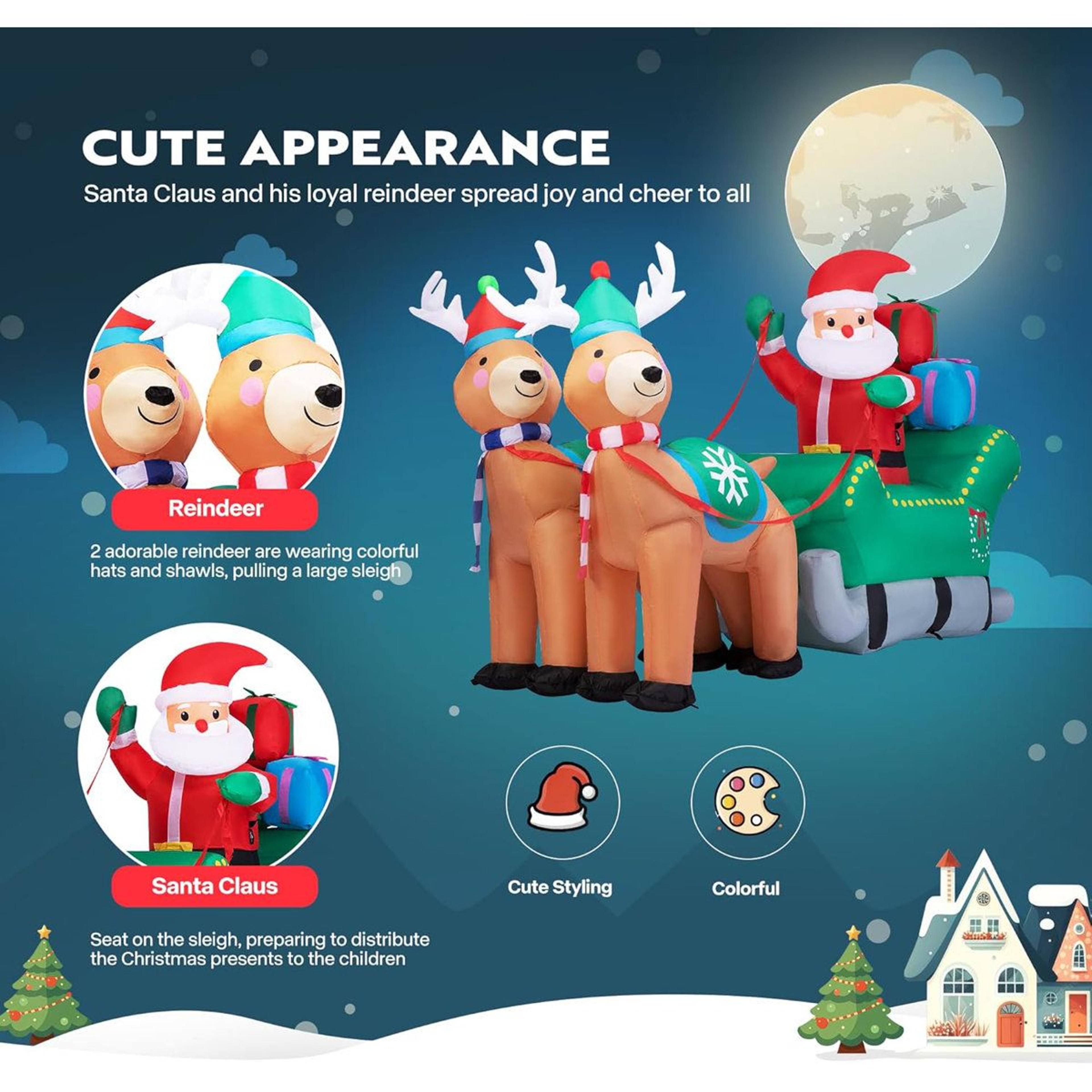 Christmas Inflatable Santa Sleigh With Reindeer And Gift Boxes LED Outdoor Decoration 6