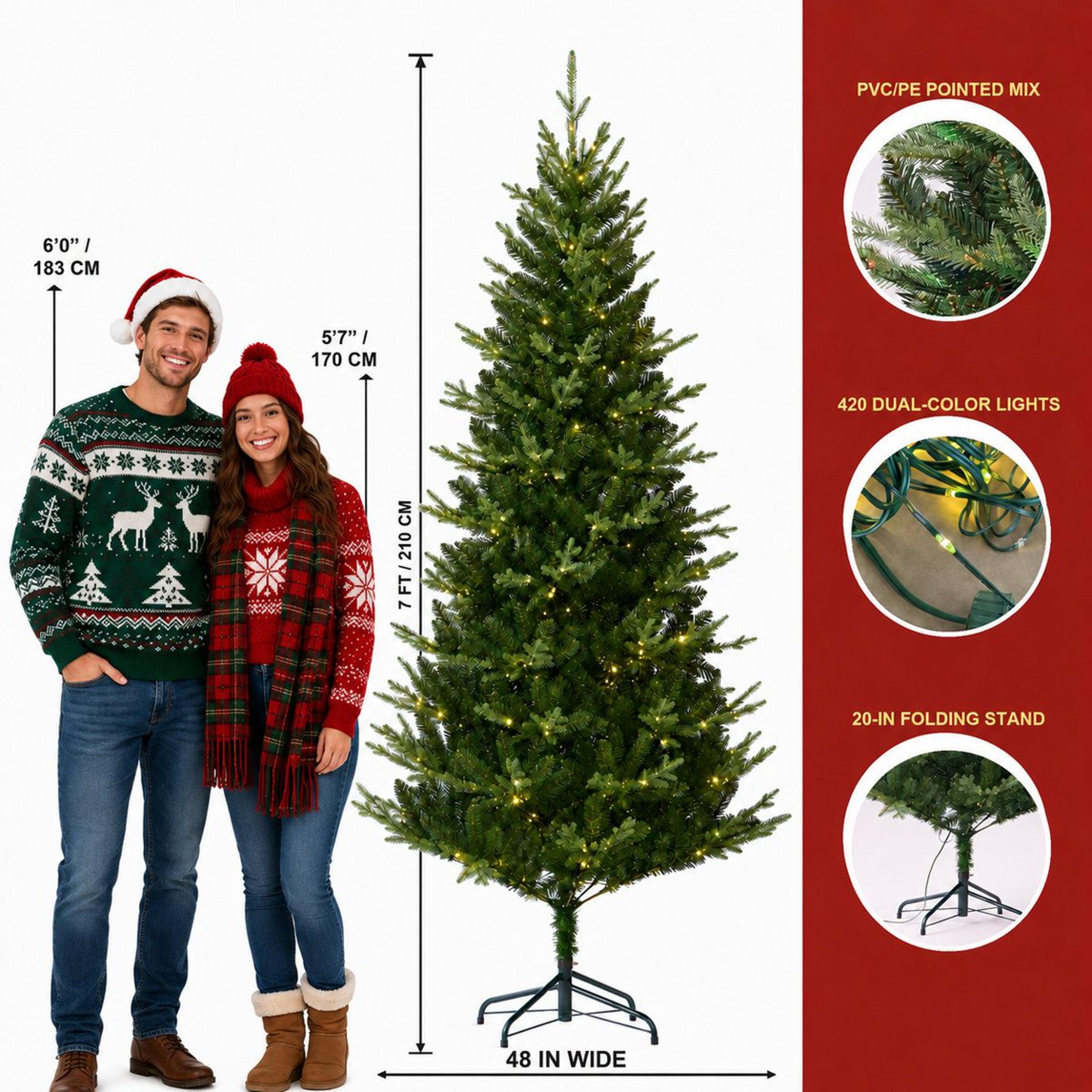 7 Ft PreLit Artificial Christmas Tree With 420 DualColor LED Lights And 949 Branch Tips 5