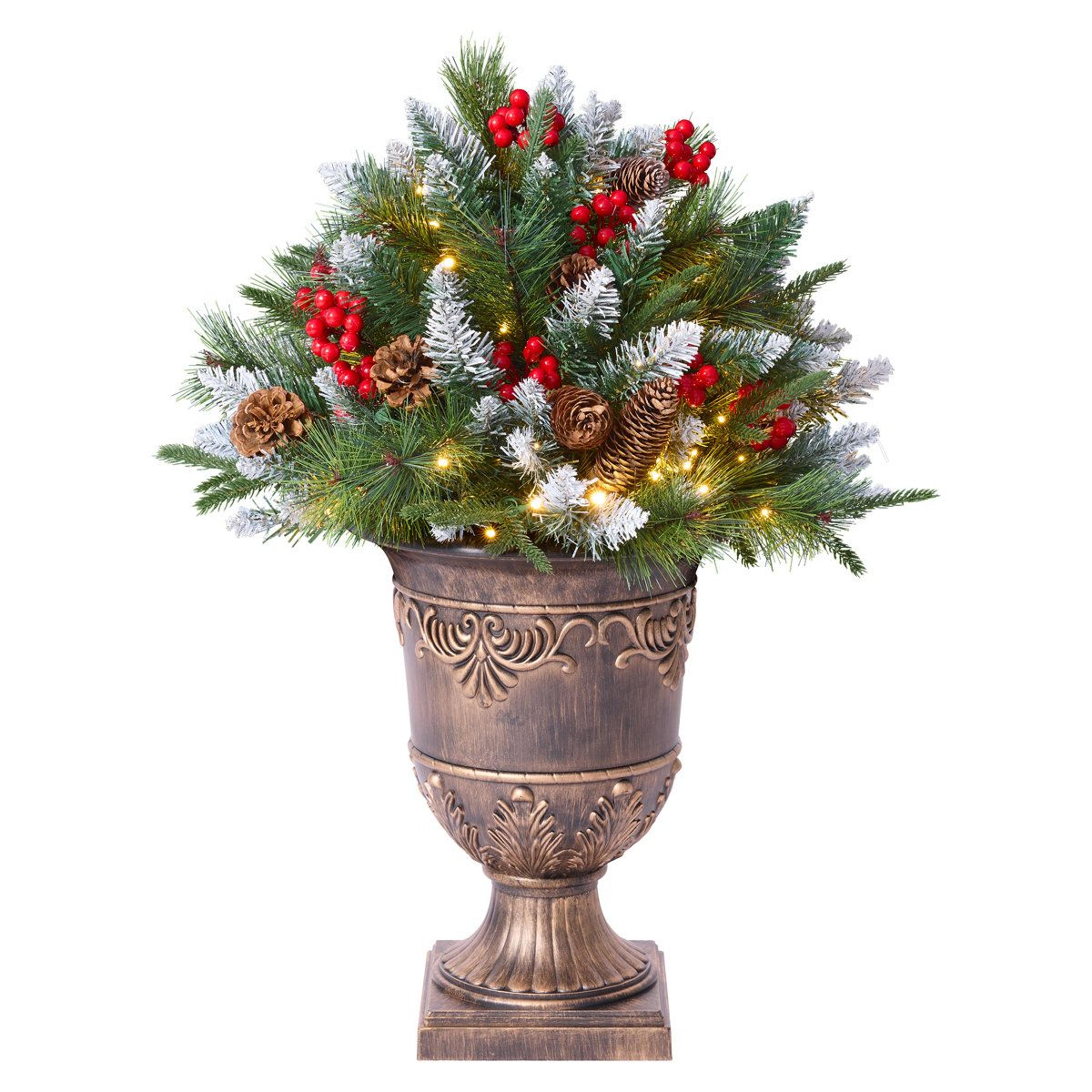 28-inch pre-lit artificial christmas tree with gold urn base and 80 led lights