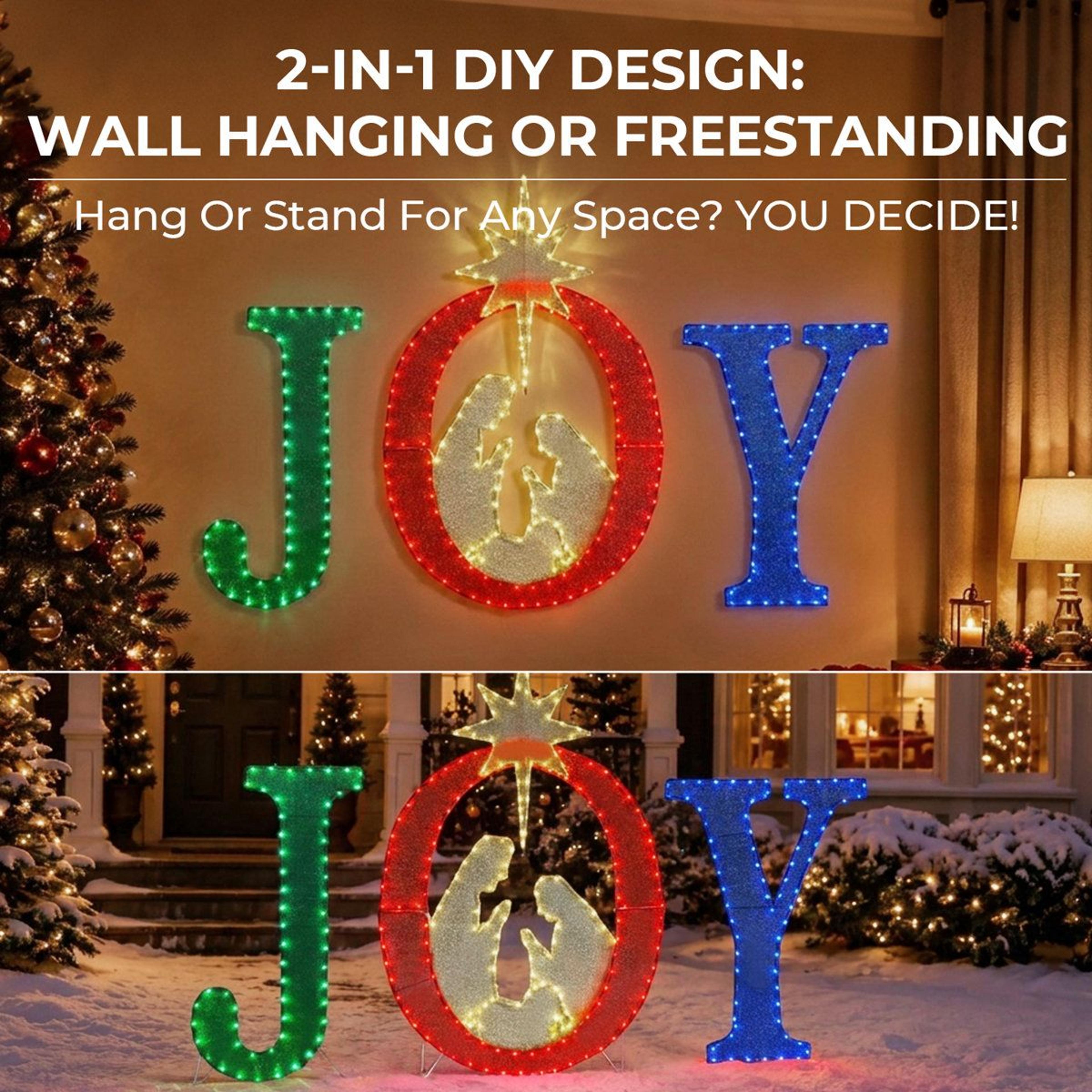 49Inch Outdoor Lighted JOY Christmas Sign With Nativity Scene And 350 LED Lights 9
