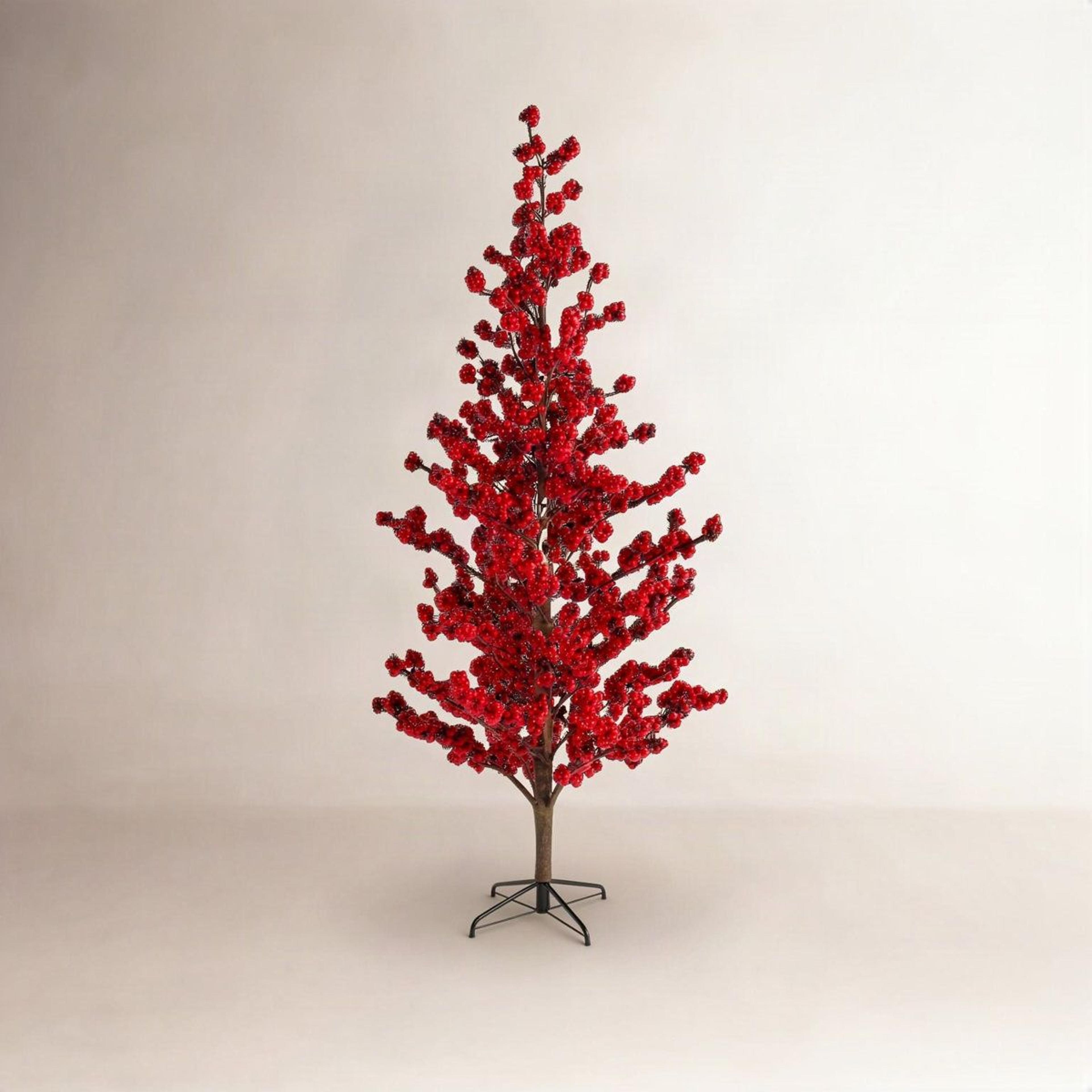 34 Ft Artificial Christmas Tree With Red Berries And Potted Stand 5