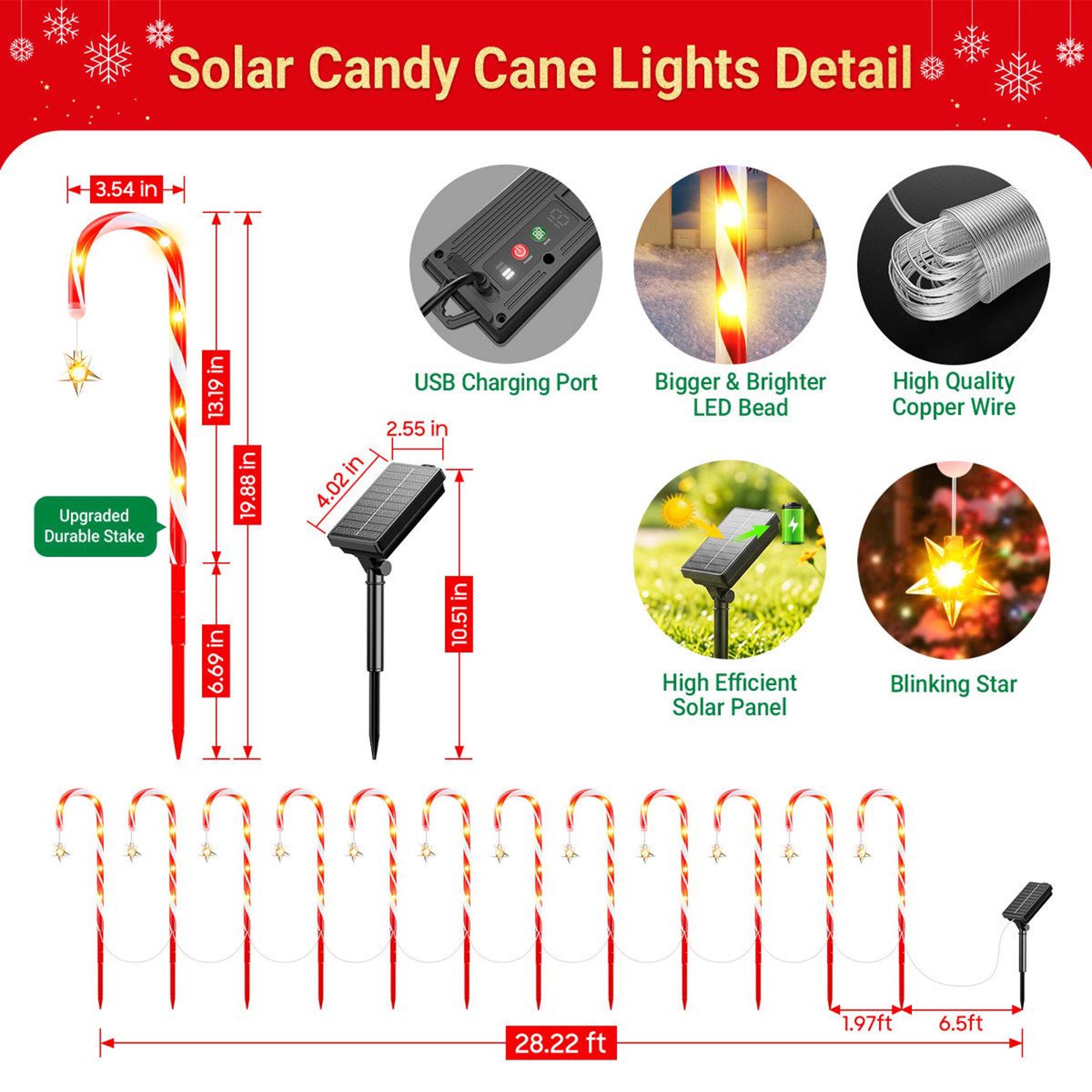Solar Christmas Candy Cane Pathway Lights With 10 Lighting Modes  Set Of 24 1