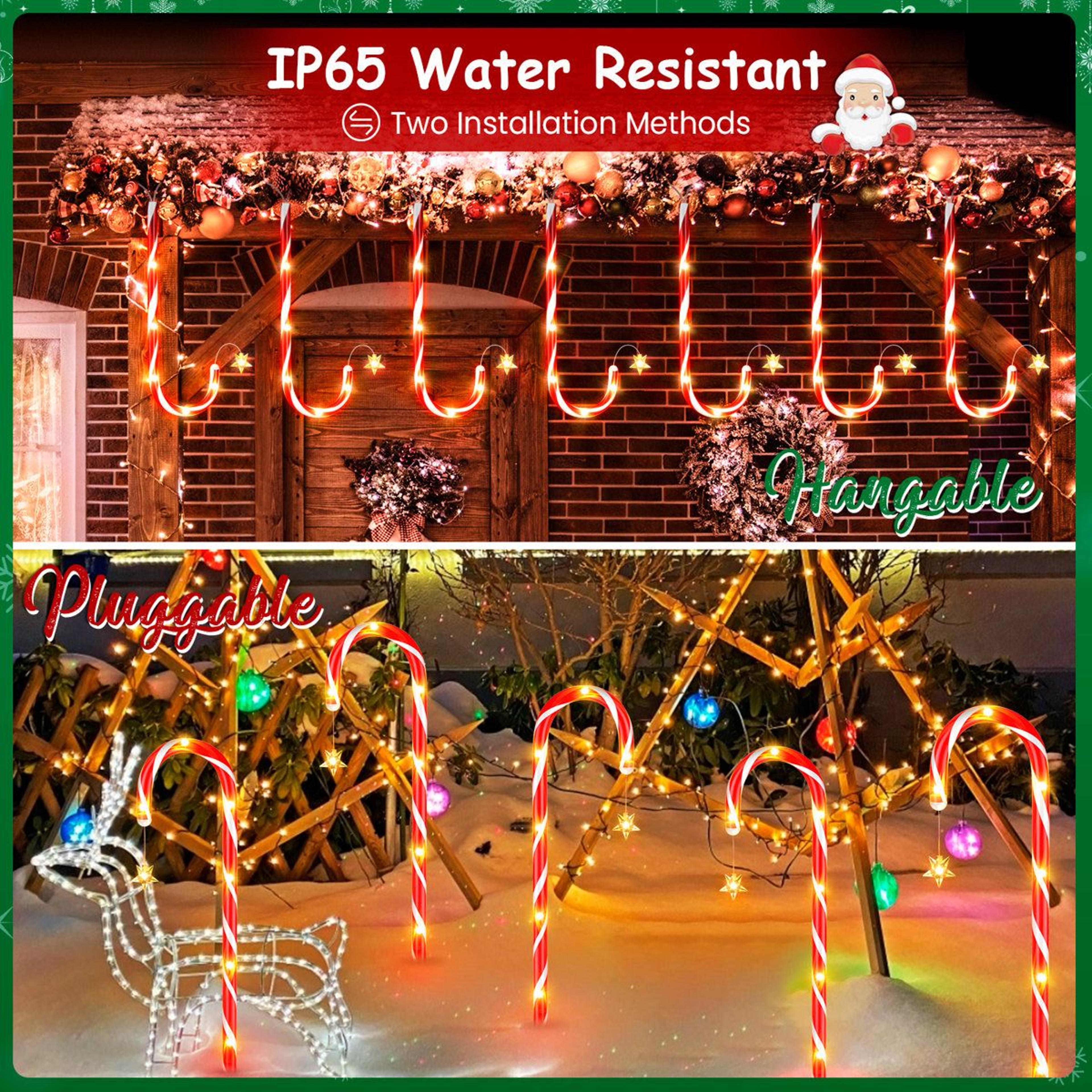 Solar Christmas Candy Cane Pathway Lights With 10 Lighting Modes  Set Of 24 3