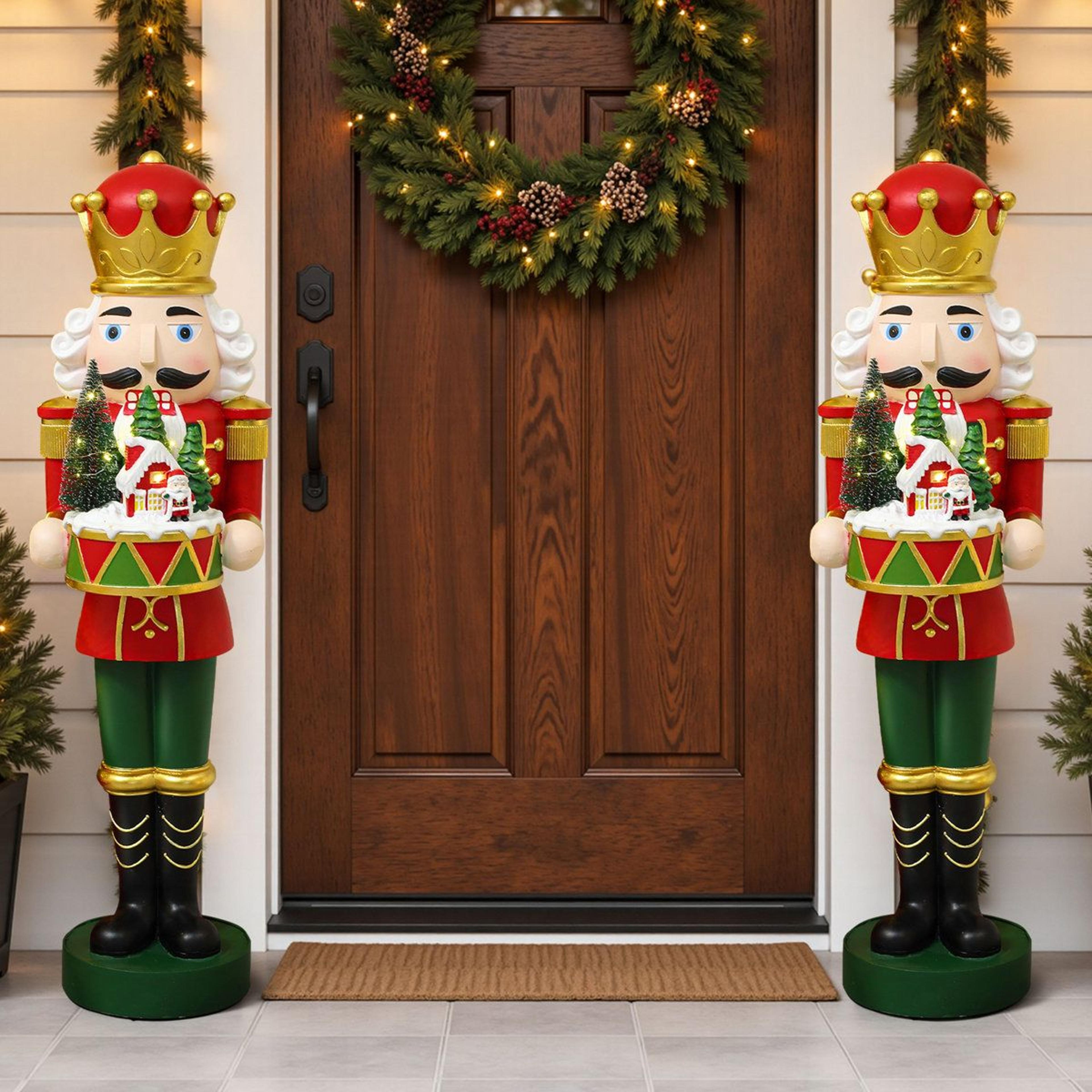 PreLit Nutcracker King Christmas Statue With LED Village And Timer  4488 Inch 14