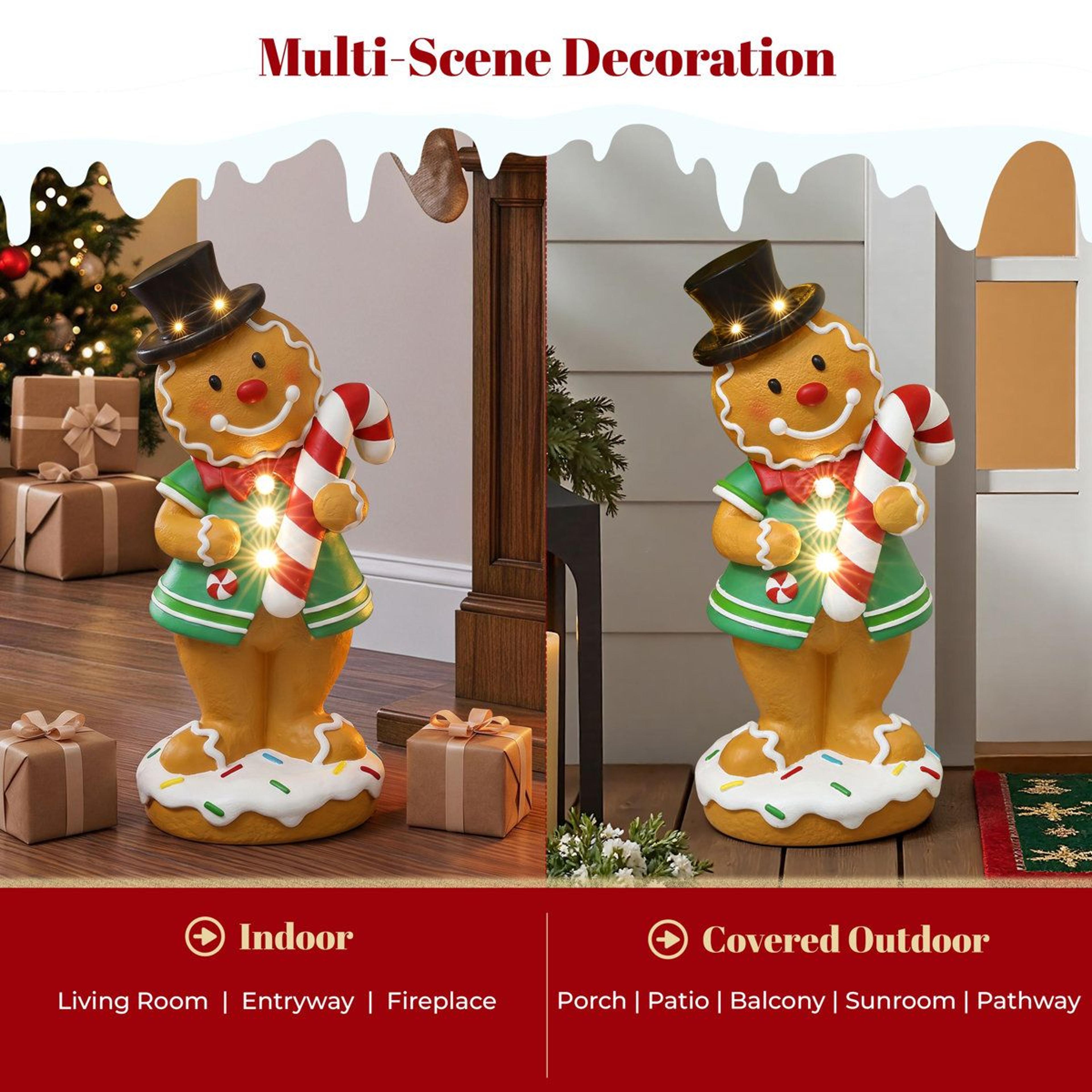LED Lighted Gingerbread Man Christmas Statue With Candy Cane And BatteryPowered Lights 14