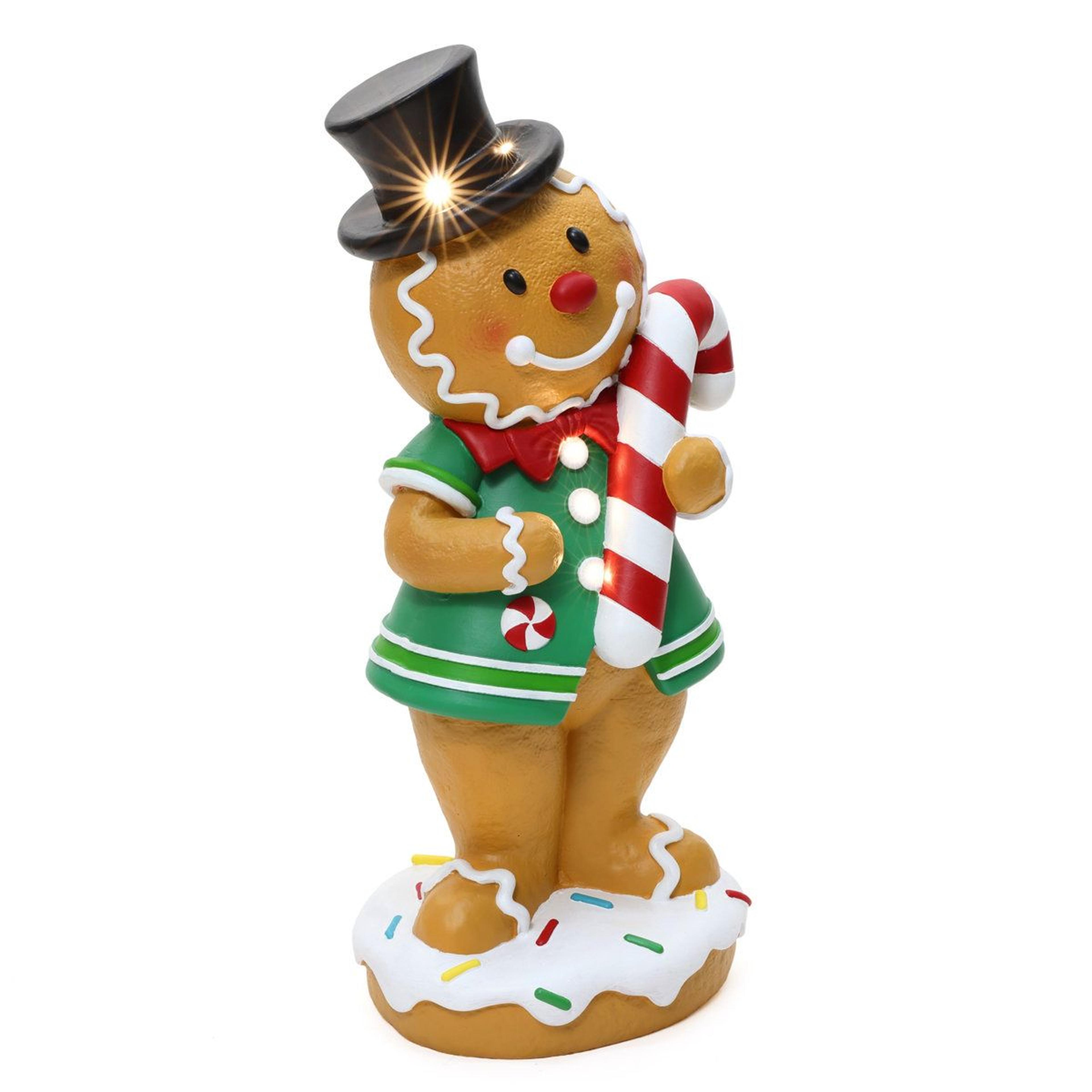LED Lighted Gingerbread Man Christmas Statue With Candy Cane And BatteryPowered Lights 11