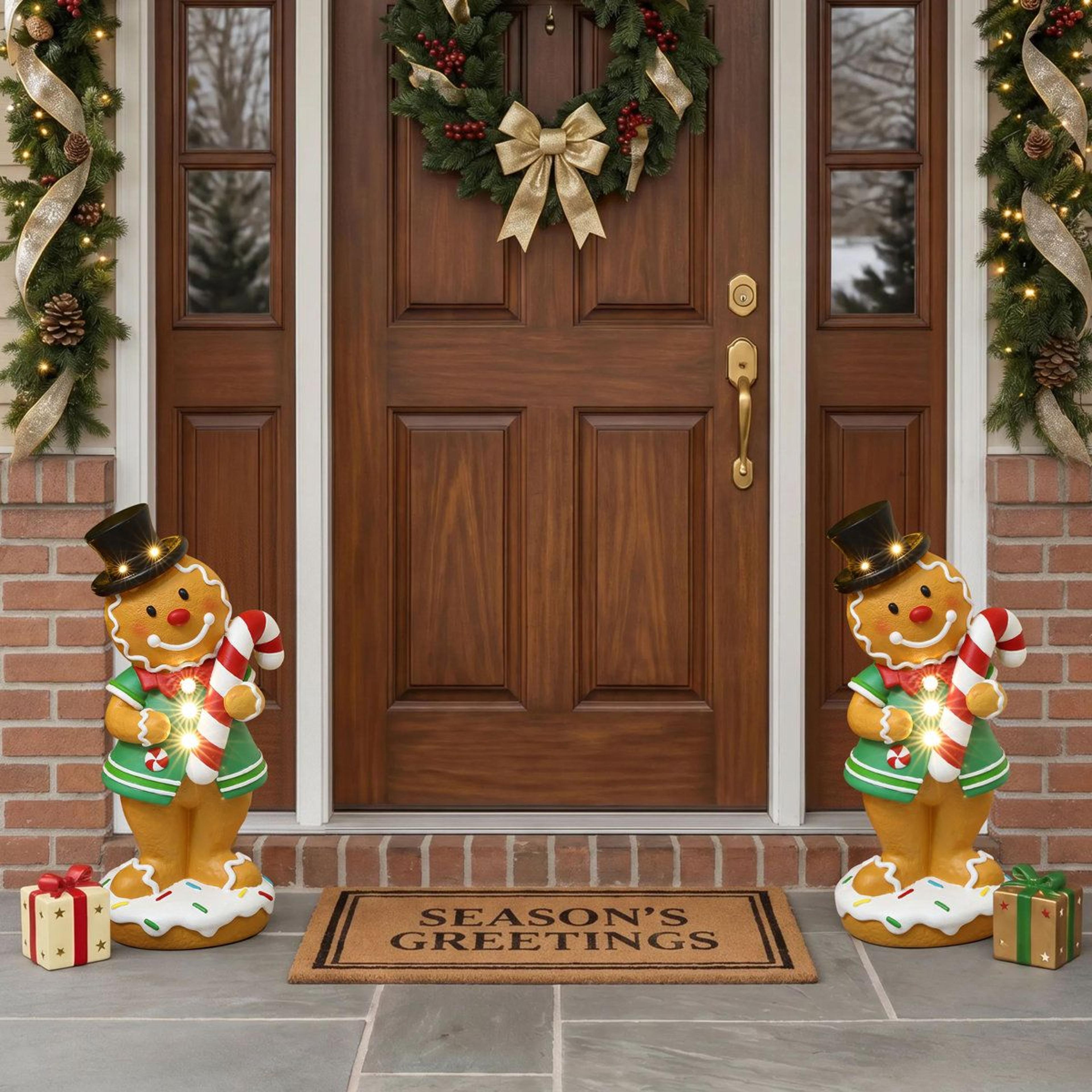 LED Lighted Gingerbread Man Christmas Statue With Candy Cane And BatteryPowered Lights 5
